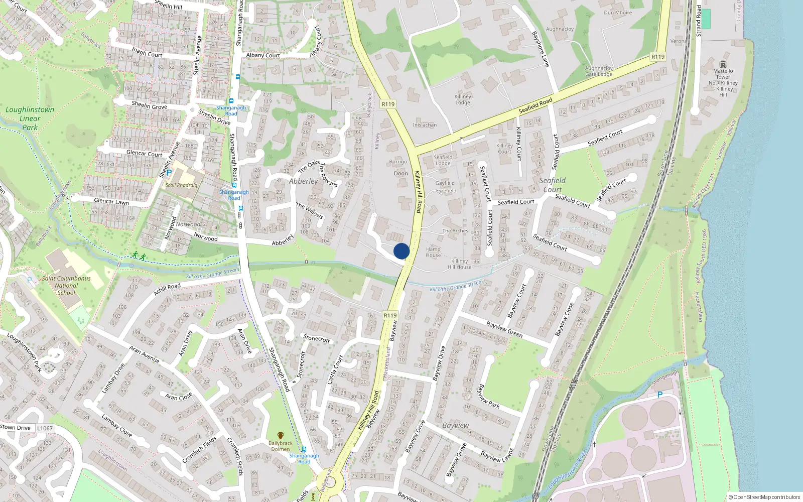 Overhead map showing the location of 1 Streamville Court, Killiney