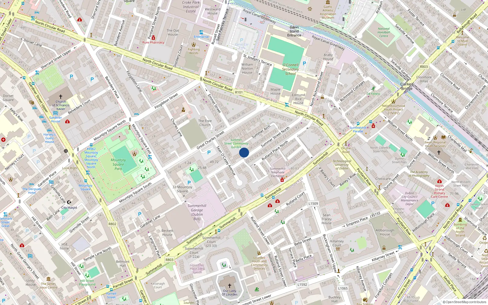 Overhead map showing the location of 1 Summer St North, Dublin 1, Dublin