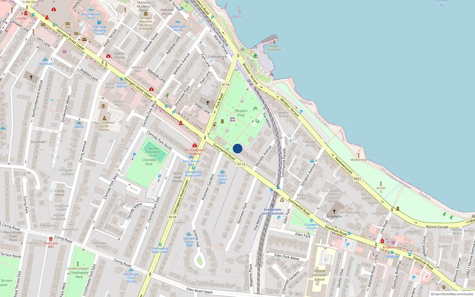 Overhead map showing the location of 1 Summerhill Road, Dublin