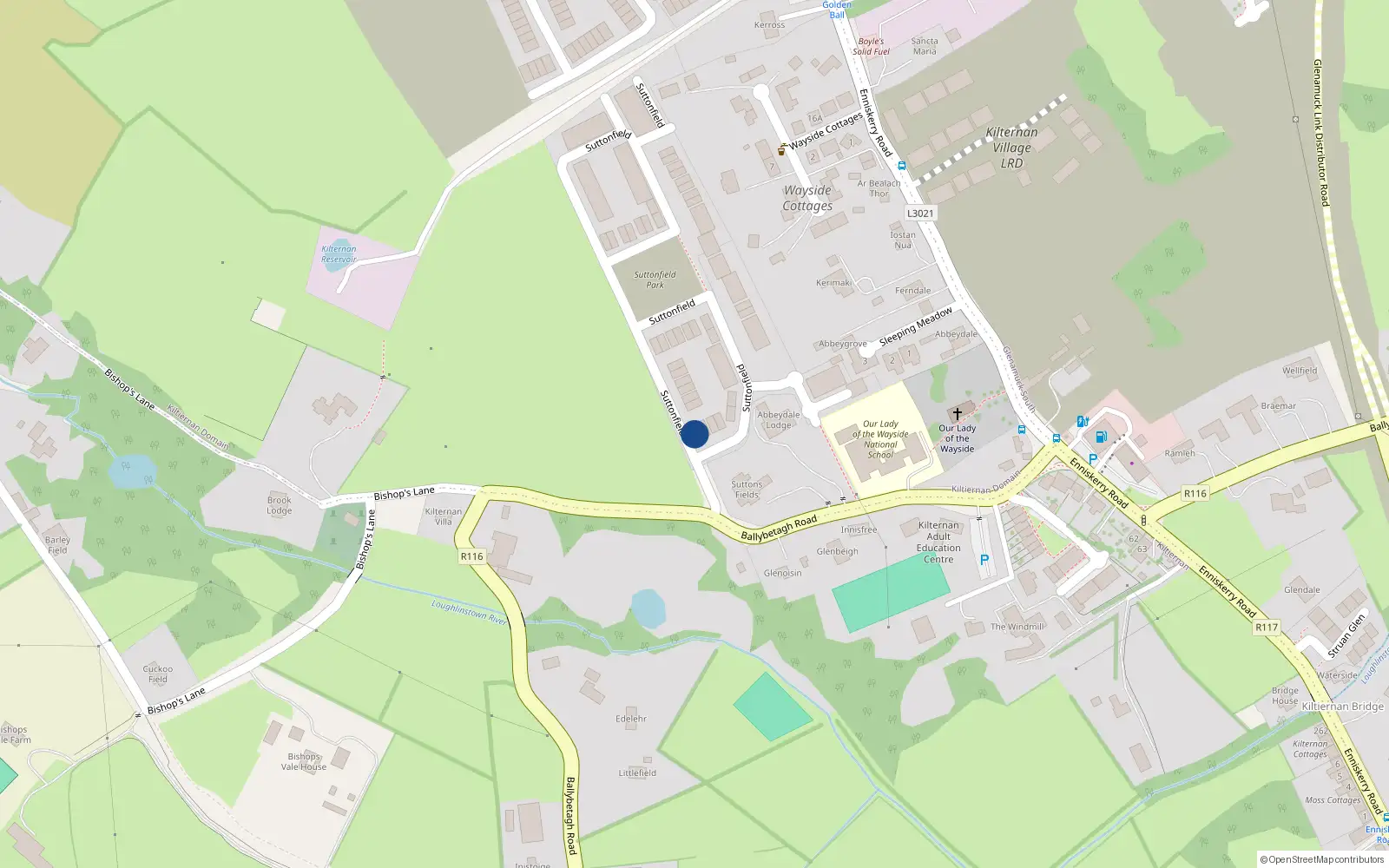 Overhead map showing the location of 1 Suttonfield Park, Kilternan