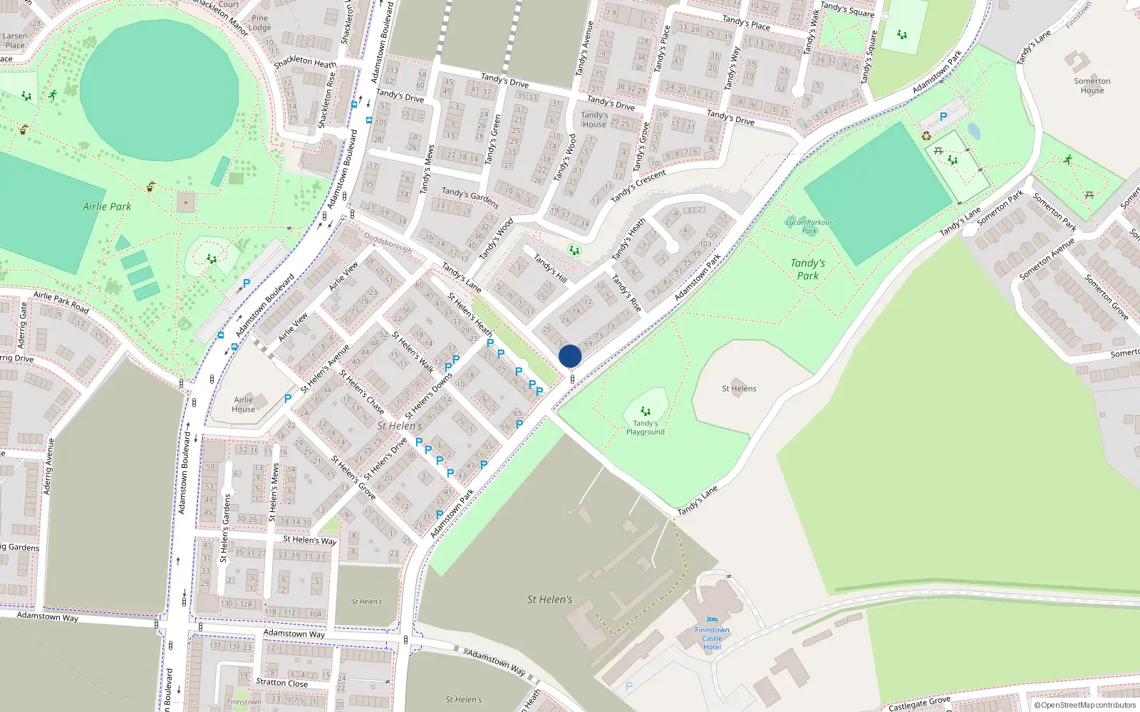 Overhead map showing the location of 1 Tandy's Lane, Lucan