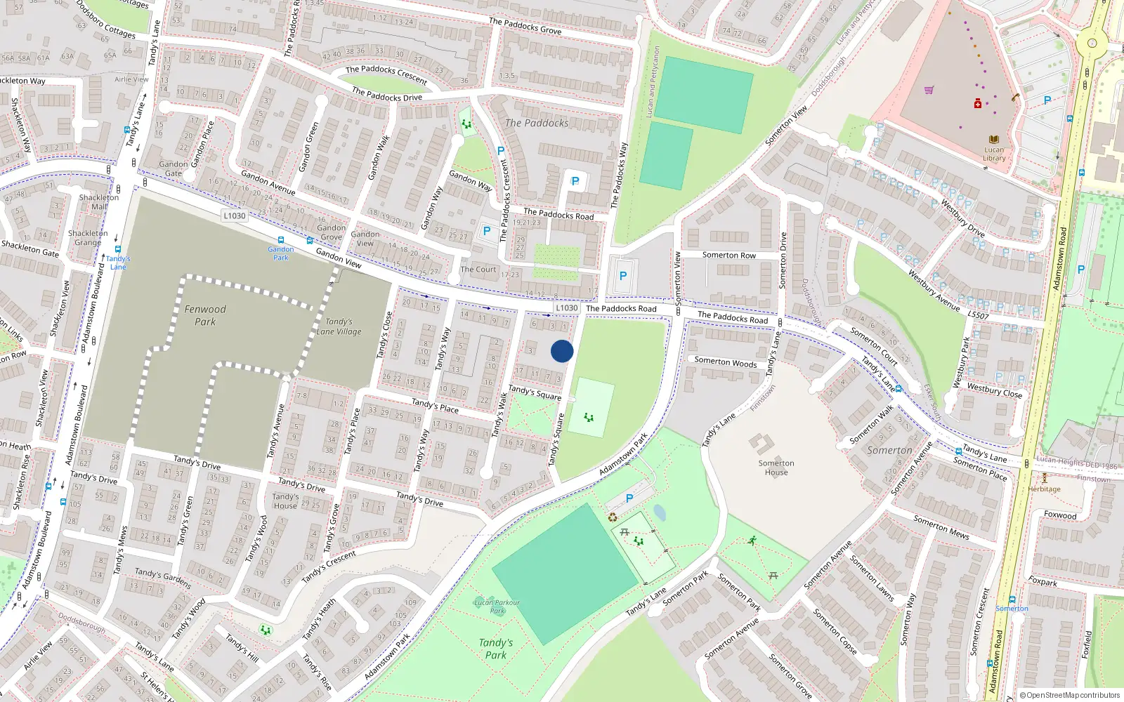 Overhead map showing the location of 1 Tandy's Square, Adamstown