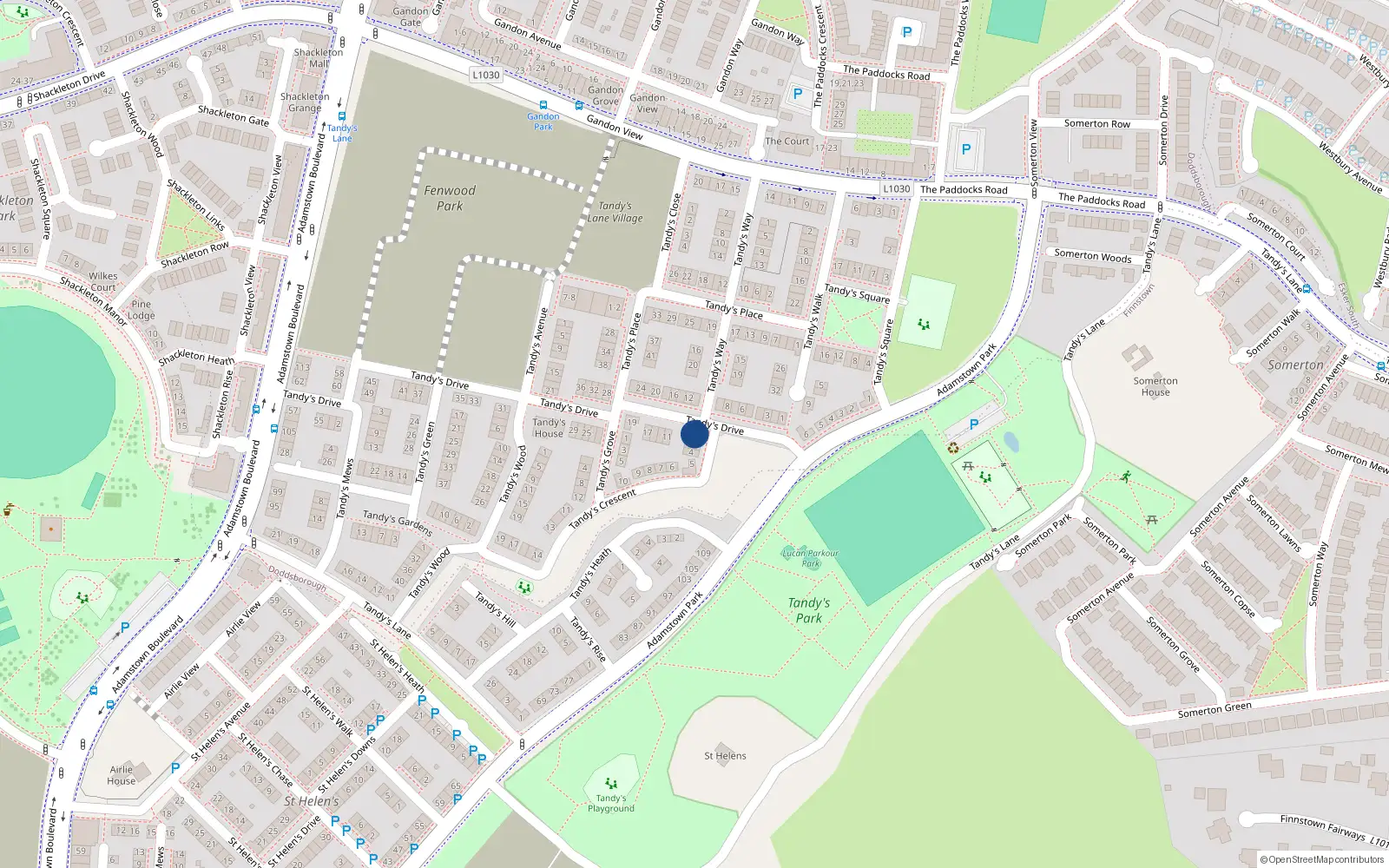 Overhead map showing the location of 1 Tandy's Crescent, Lucan