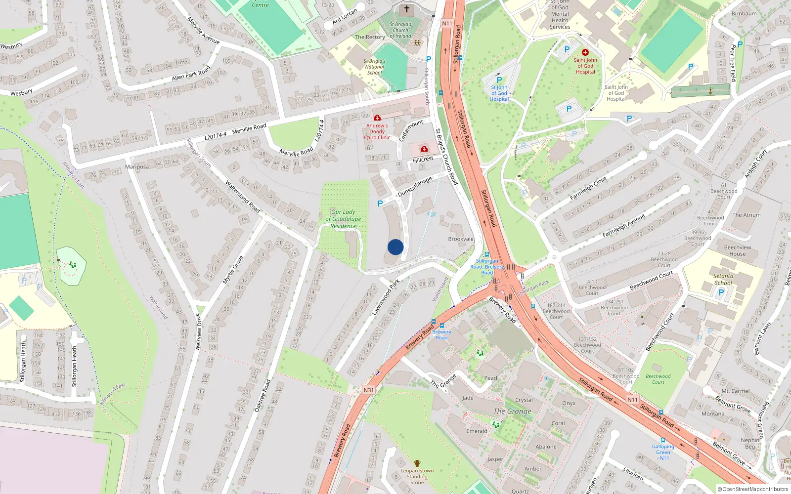 Overhead map showing the location of 1 the Alders, Dunstaffnage Hall, Stillorgan