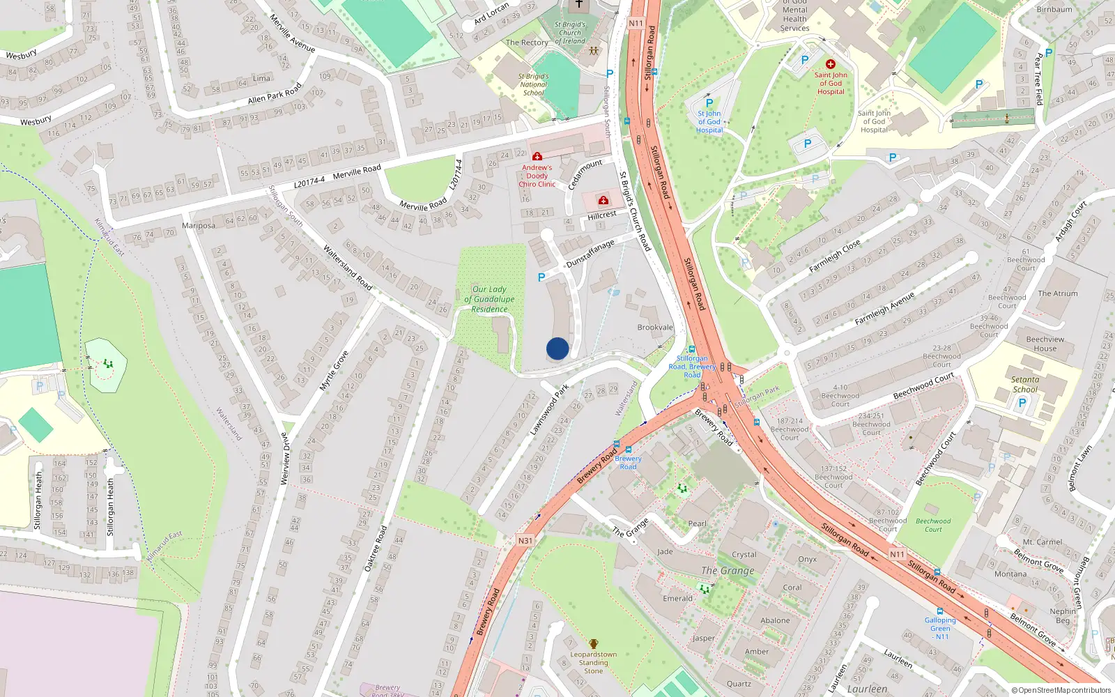 Overhead map showing the location of 1 the Beaches, Dunstaffage Hall, Stillorgan