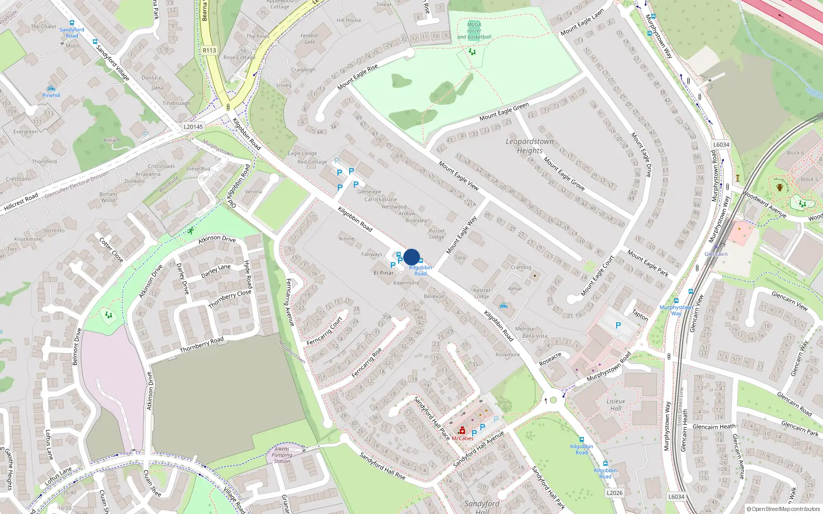 Overhead map showing the location of 1 the Brambles, Kilgobbin Road, Sandyford