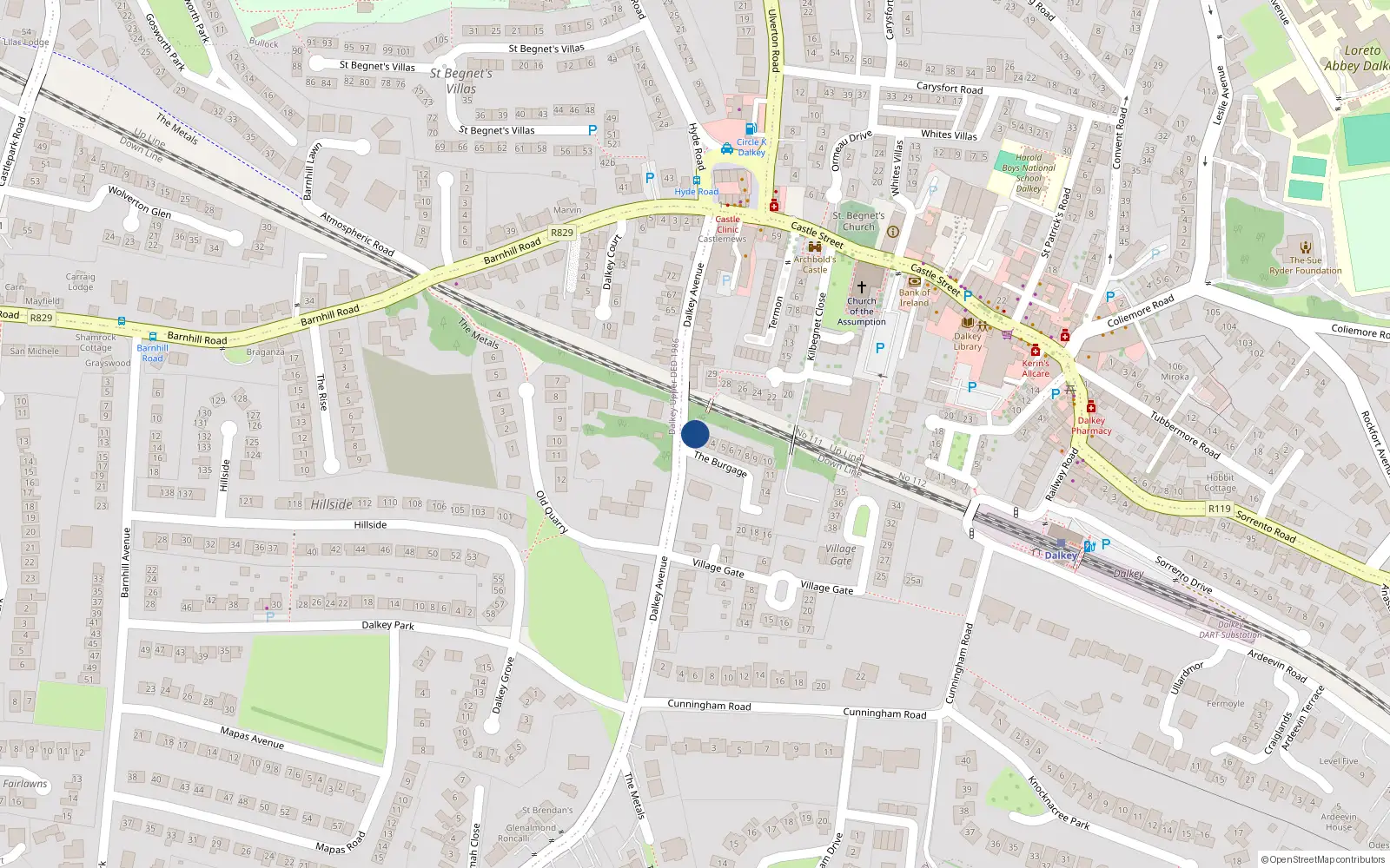Overhead map showing the location of 1 the Burgage, Dalkey, Co Dublin