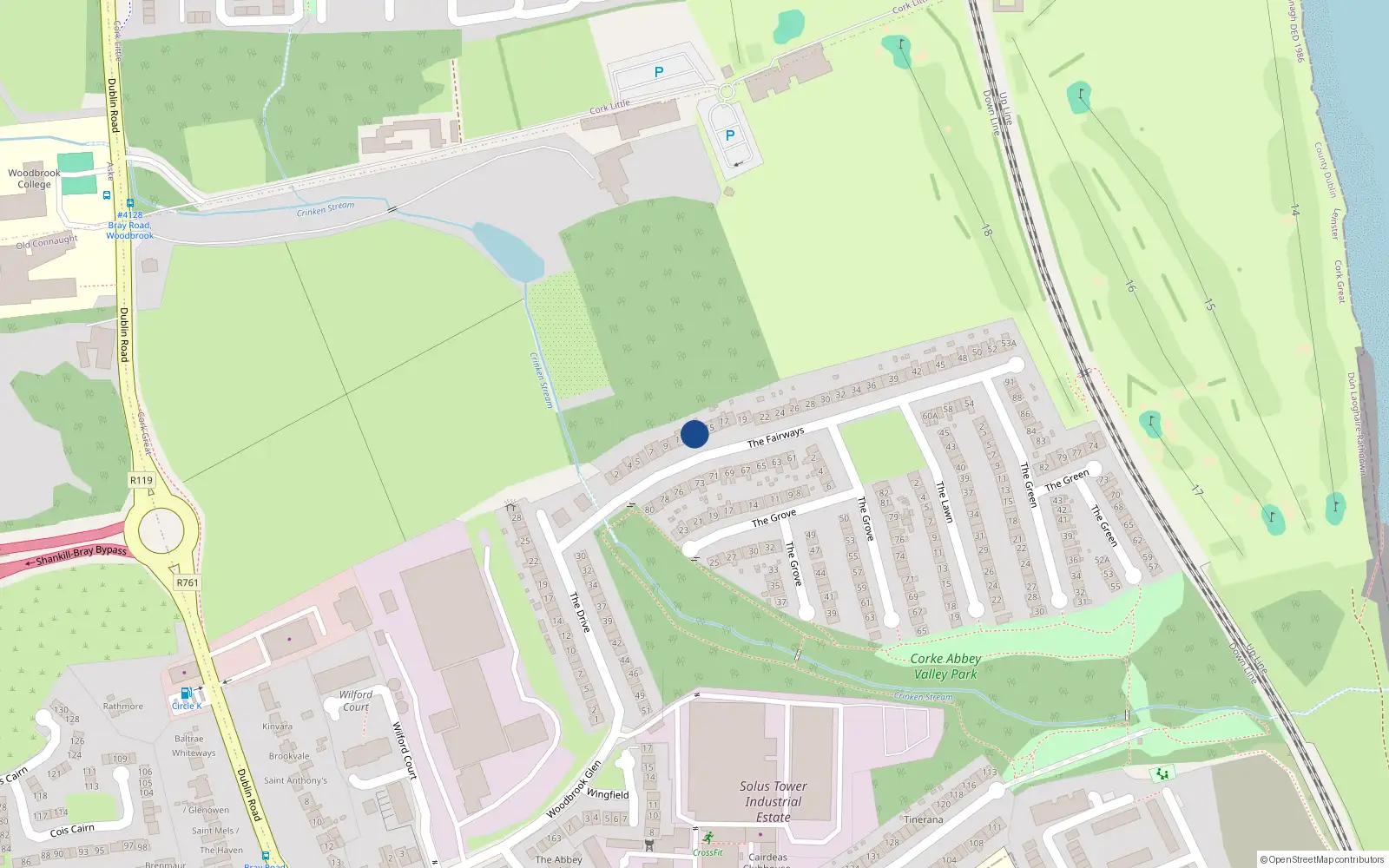 Overhead map showing the location of 1 The Fairways, Bray