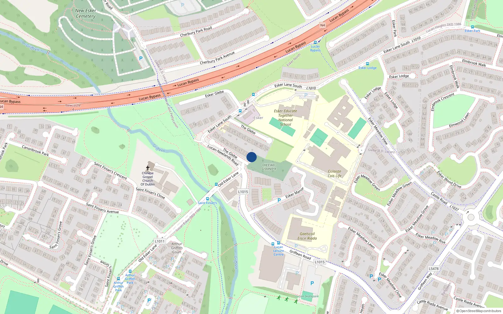 Overhead map showing the location of 1 the Glebe, Esker Lane, Lucan