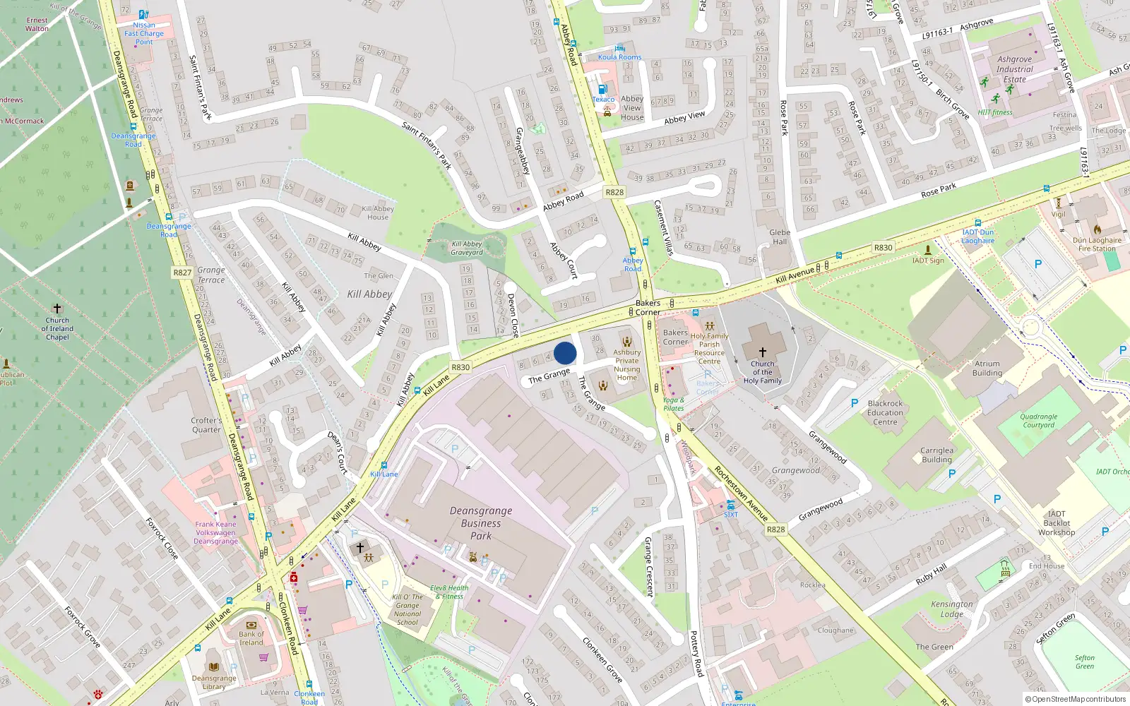 Overhead map showing the location of 1 the Grange, Kill Lane, Blackrock