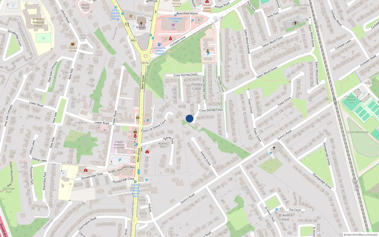 Overhead map showing the location of 1 The Grove, Dublin 18