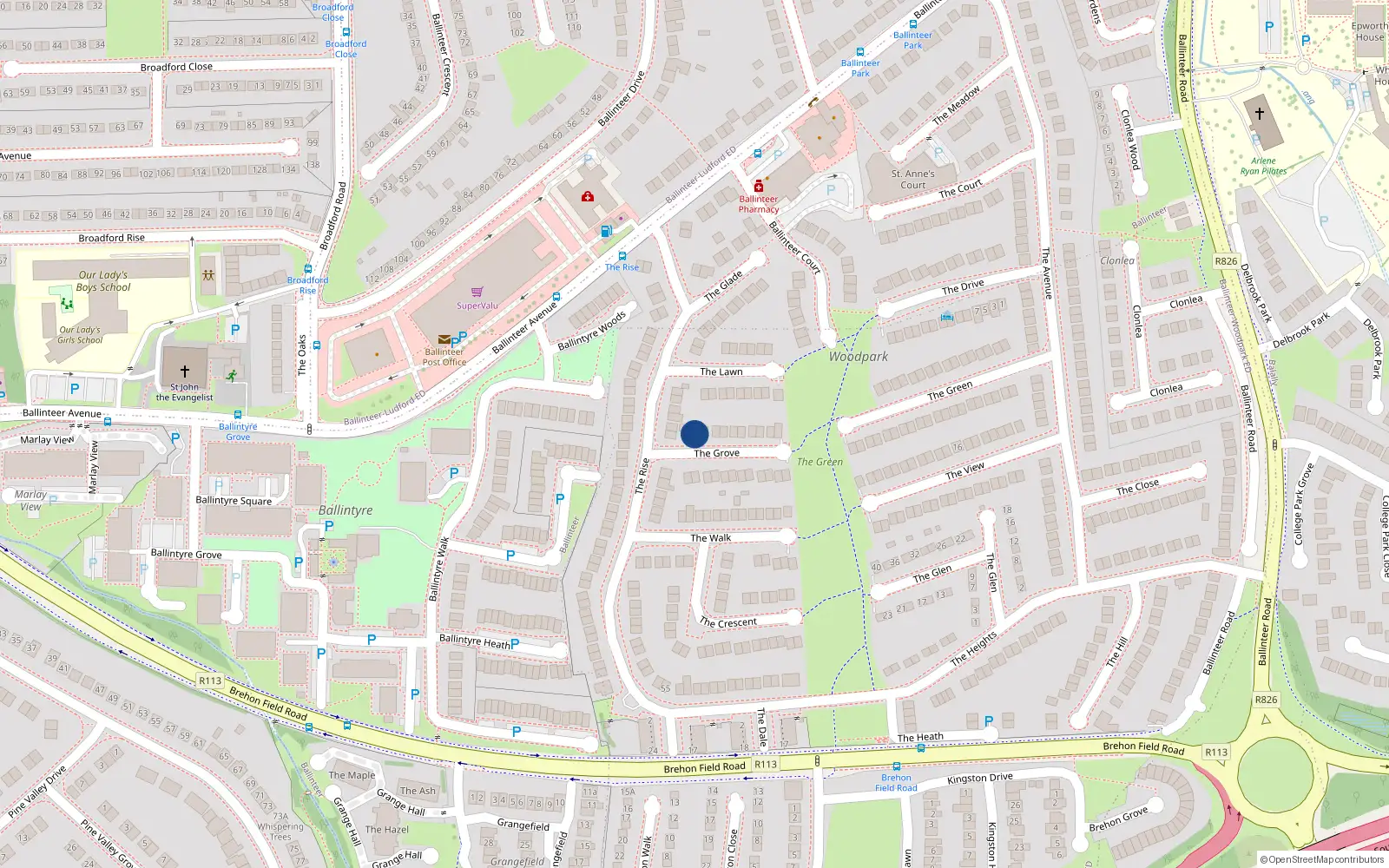 Overhead map showing the location of 1 The Grove, Dublin 16