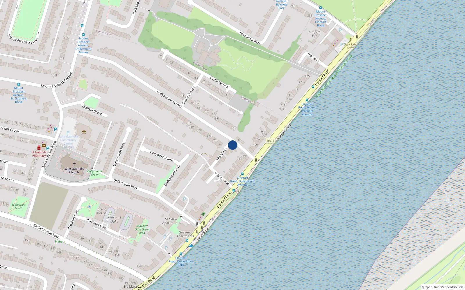 Overhead map showing the location of 1 the Mews, Dollymount Avenue, Clontarf Dublin 3