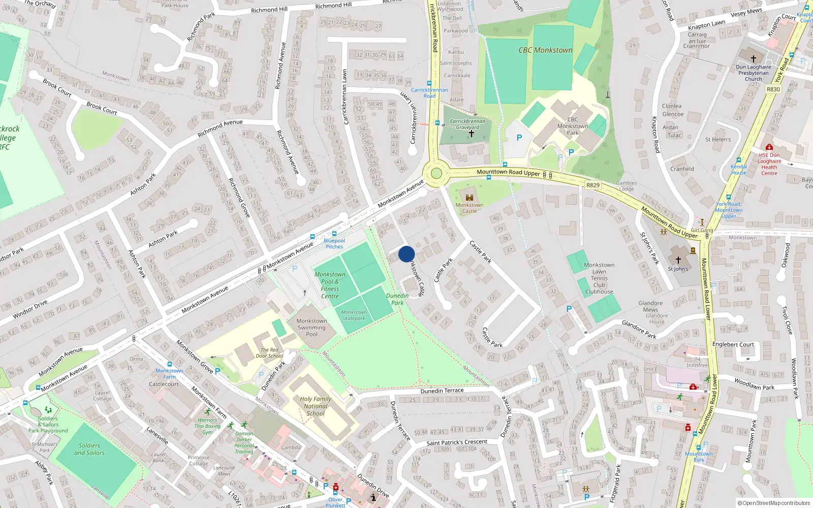 Overhead map showing the location of 1 the Mews, Monkstown Castle, Monkstown