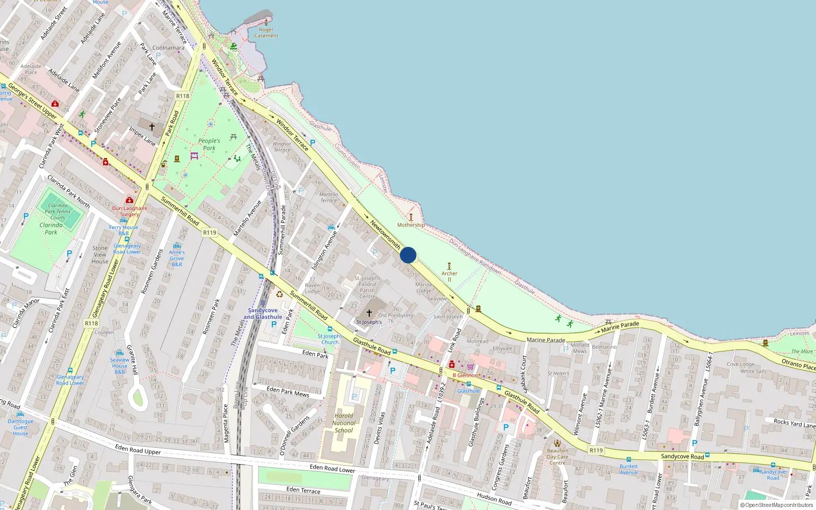 Overhead map showing the location of 1 - the Mews St Albans, Newtownsmith, Sandycove