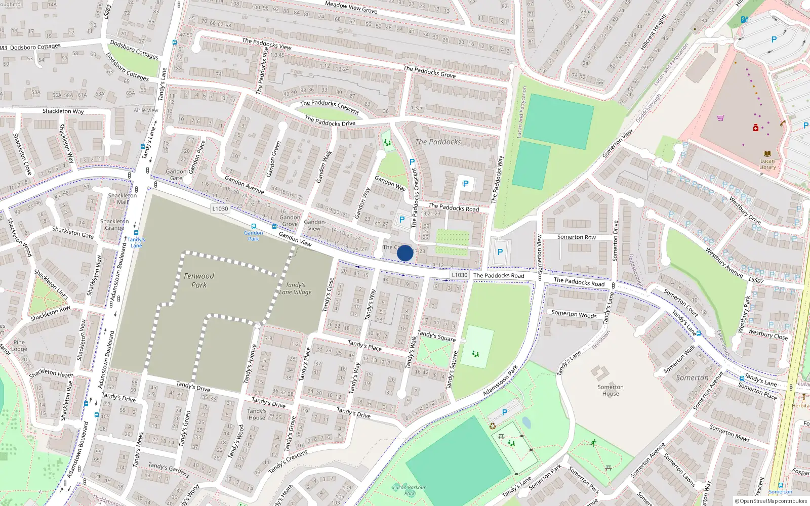 Overhead map showing the location of 1 the Paddocks Court, Adamstown, Dublin