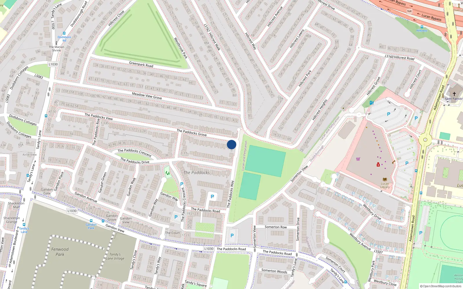 Overhead map showing the location of 1 the Paddocks Grove, Adamstown, Dublin