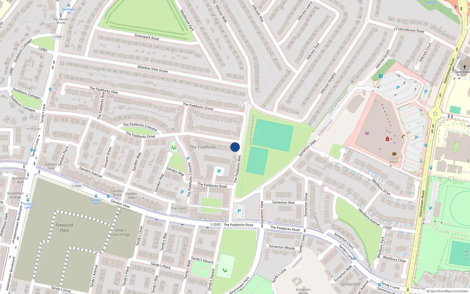 Overhead map showing the location of 1 The Paddocks Drive, Lucan