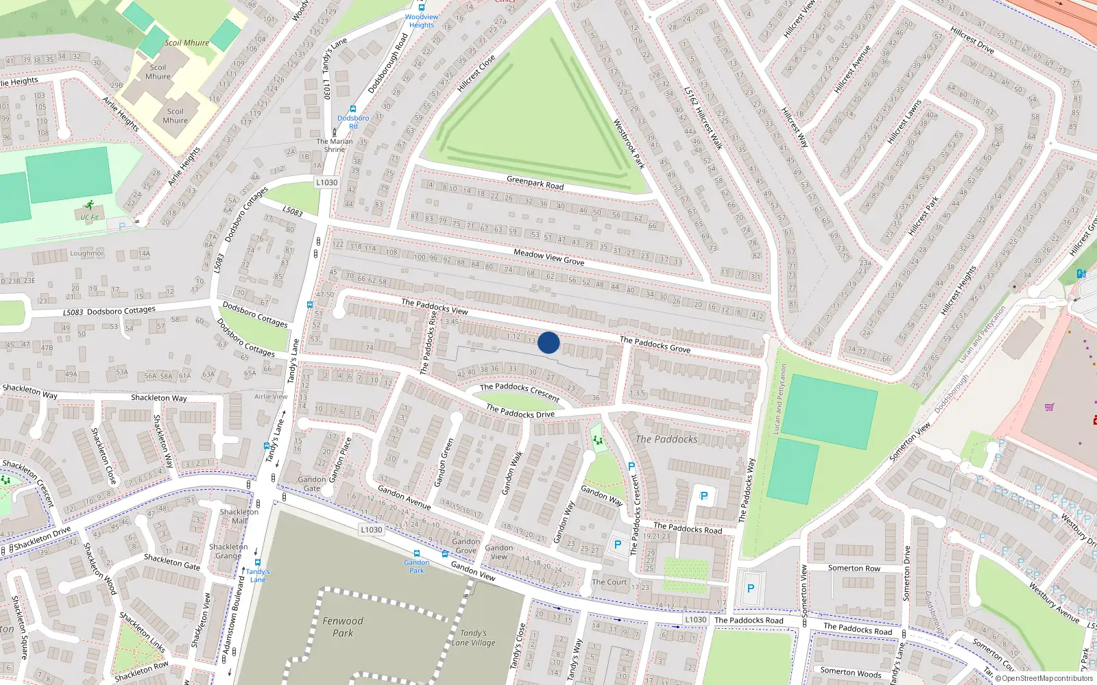 Overhead map showing the location of 1 The Paddocks View, Lucan