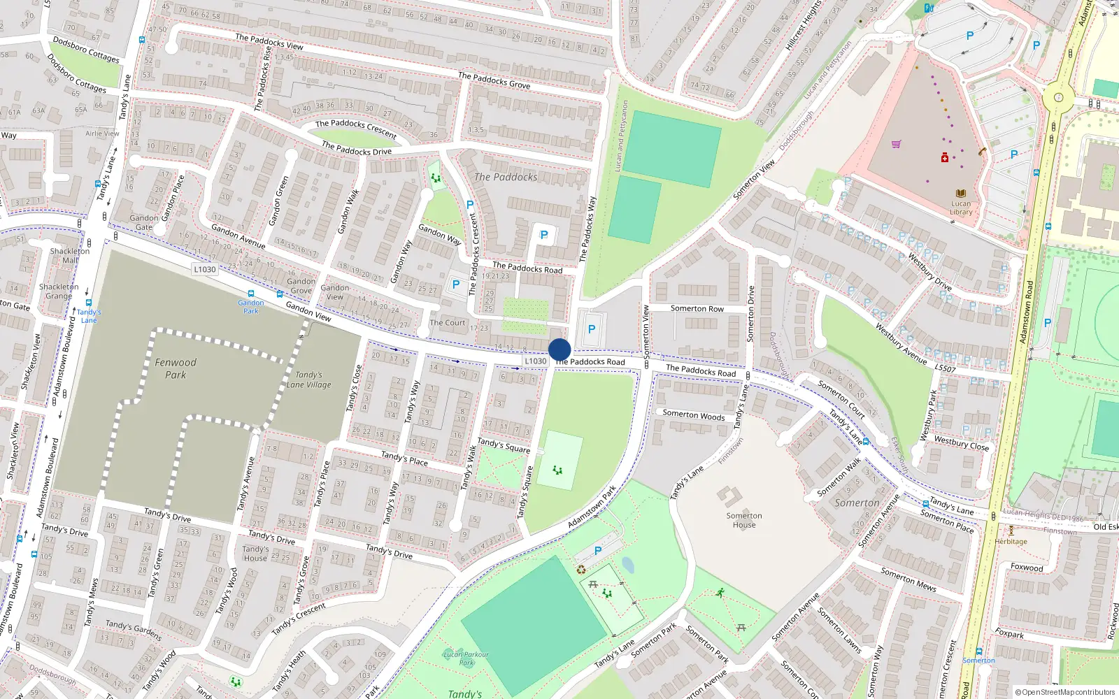 Overhead map showing the location of 1 The Paddocks Way, Lucan