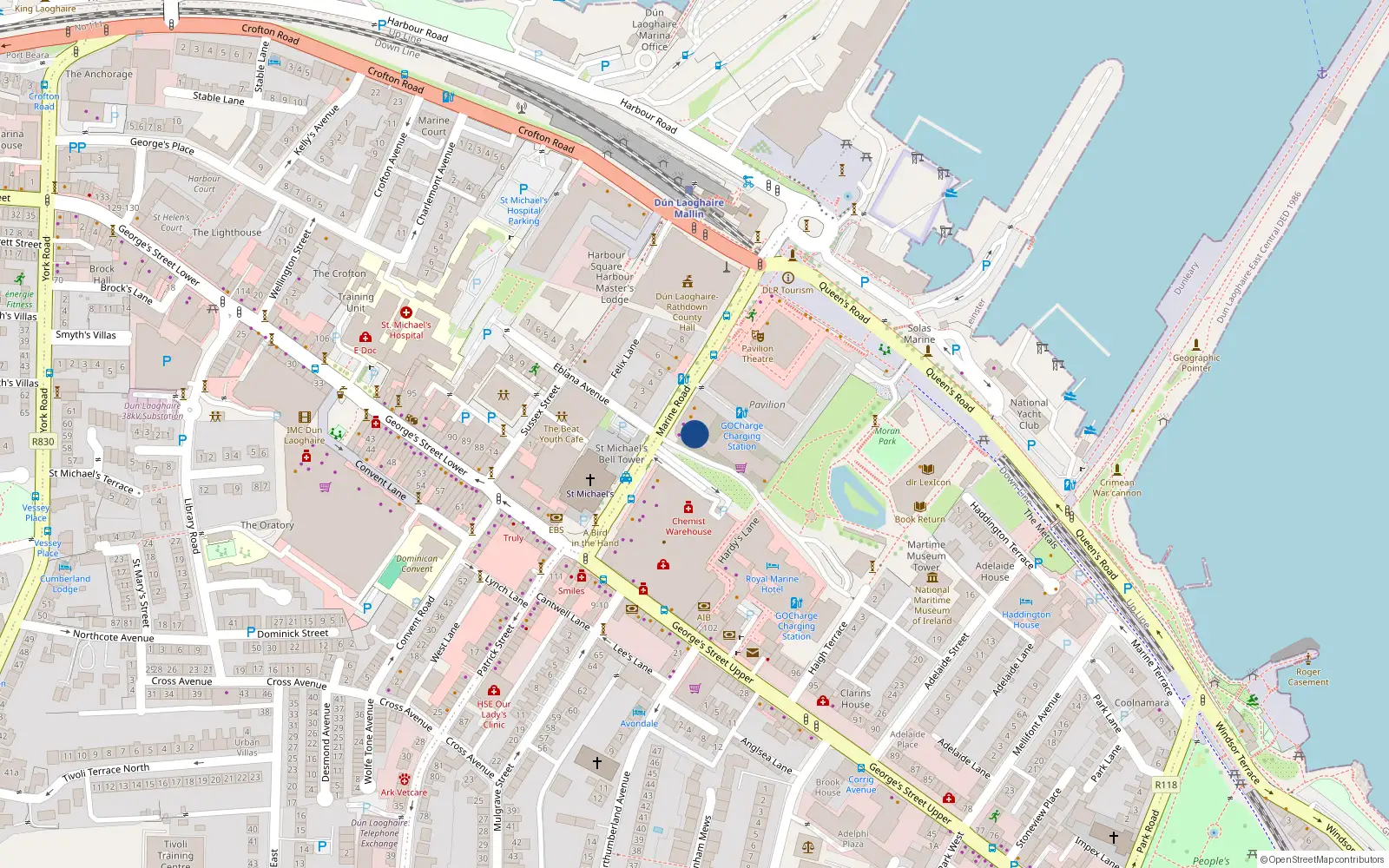 Overhead map showing the location of 1 the Pavillion Ii, Marine Road, Dun Laoghaire