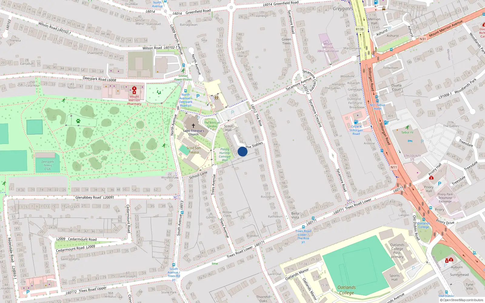 Overhead map showing the location of 1 The Stables, Baile Átha Cliath