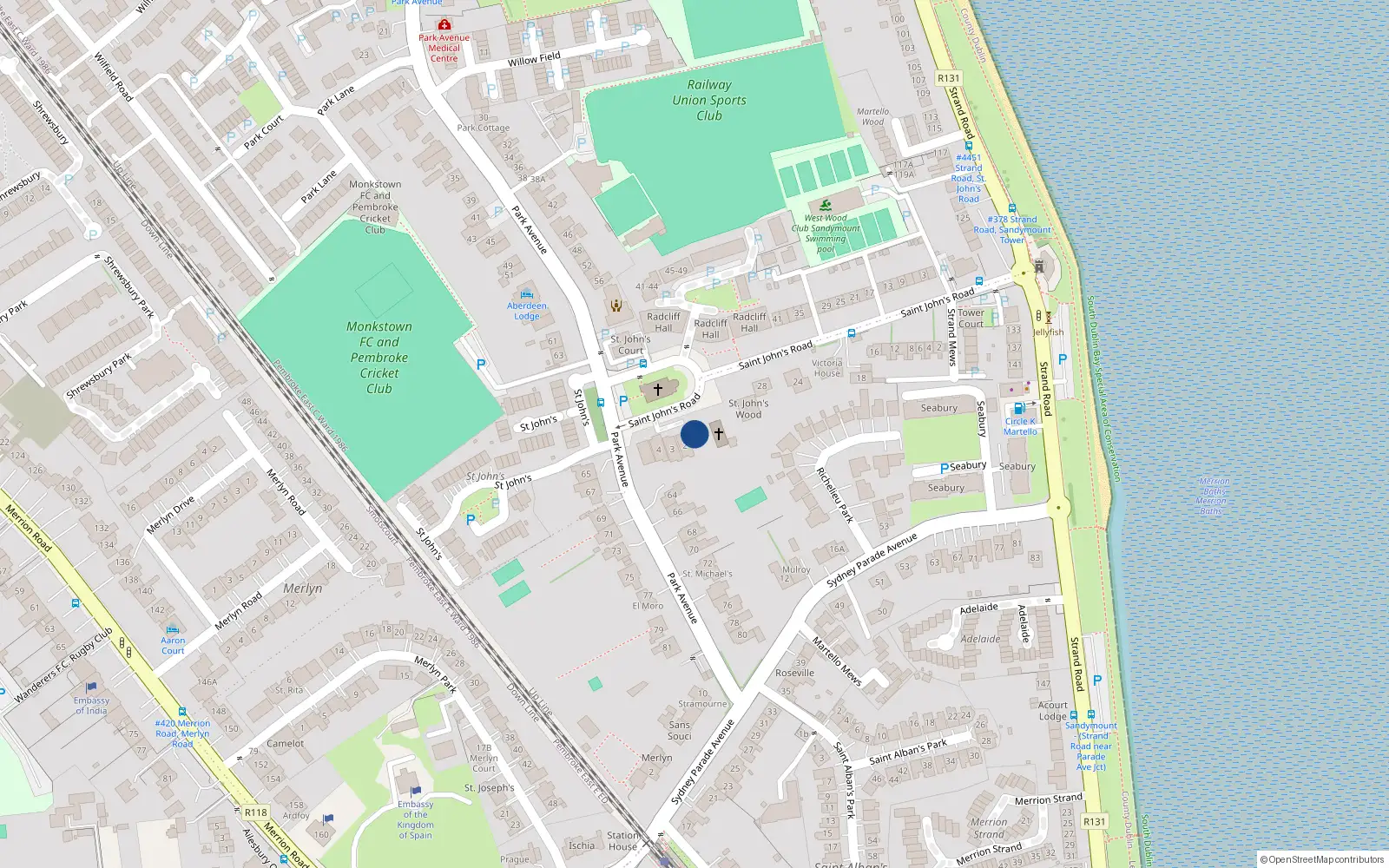 Overhead map showing the location of 1 The Vicarage, Sandymount Dublin 4