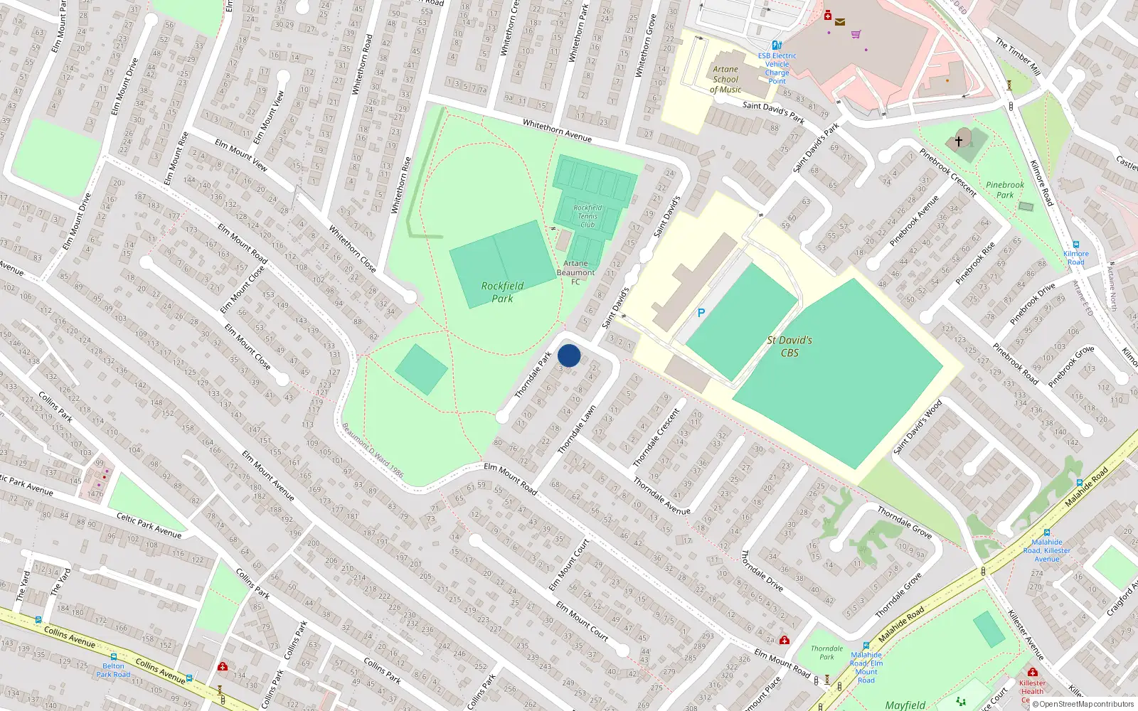 Overhead map showing the location of 1 Thorndale Park, Dublin 5