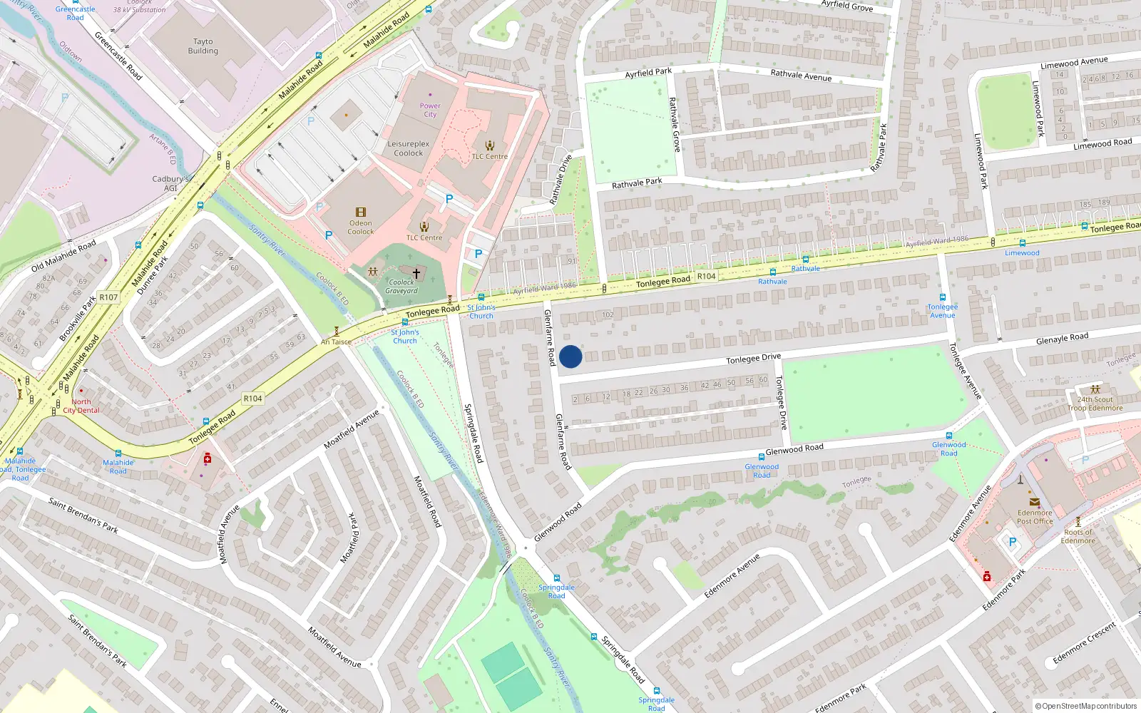 Overhead map showing the location of 1 Tonlegee Drive, Dublin 5