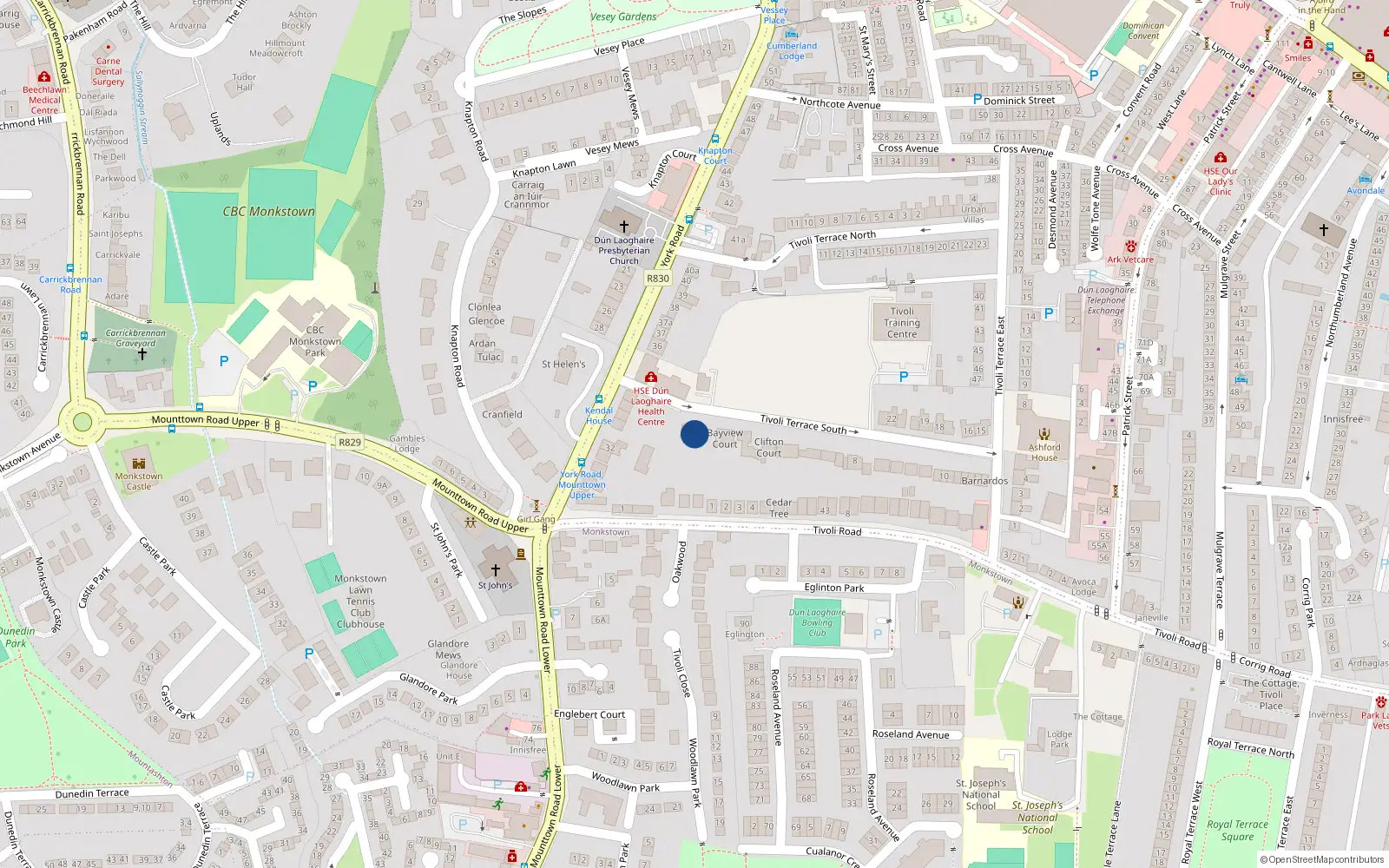 Overhead map showing the location of 1 Trivoli Terrace South, Dunlaoghaire, Dublin