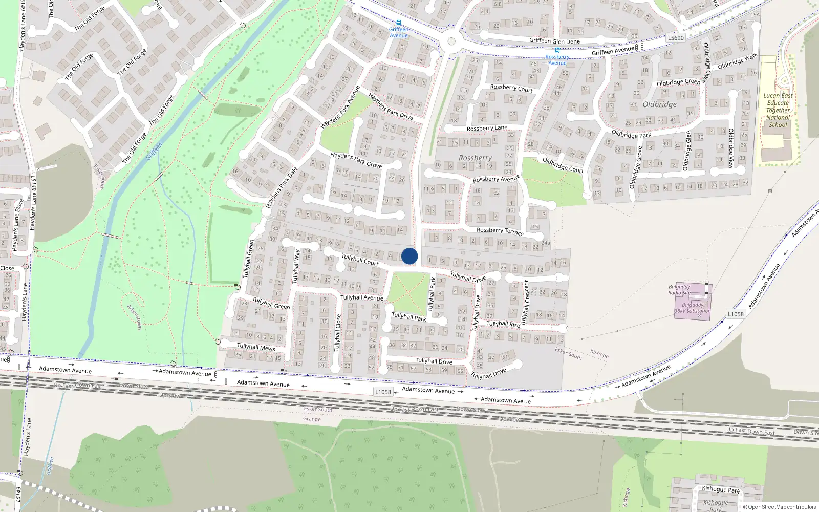 Overhead map showing the location of 1 Tullyhall Avenue, Lucan