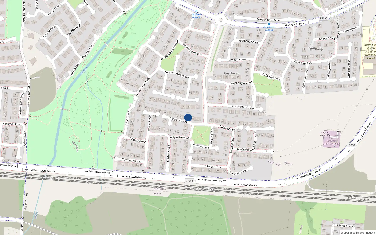 Overhead map showing the location of 1 Tullyhall Court, Lucan, Dublin
