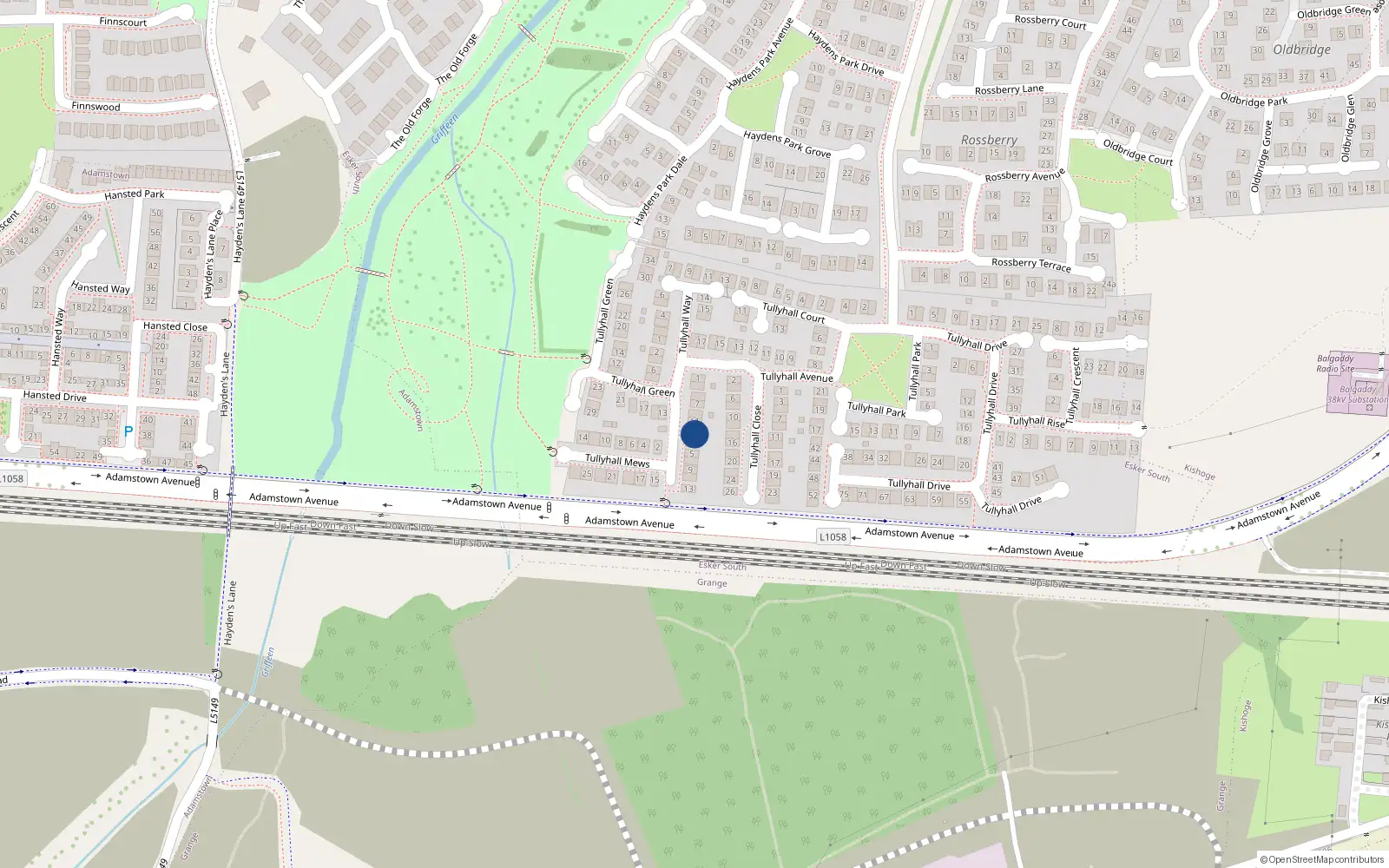 Overhead map showing the location of 1 Tullyhall Mews, Lucan