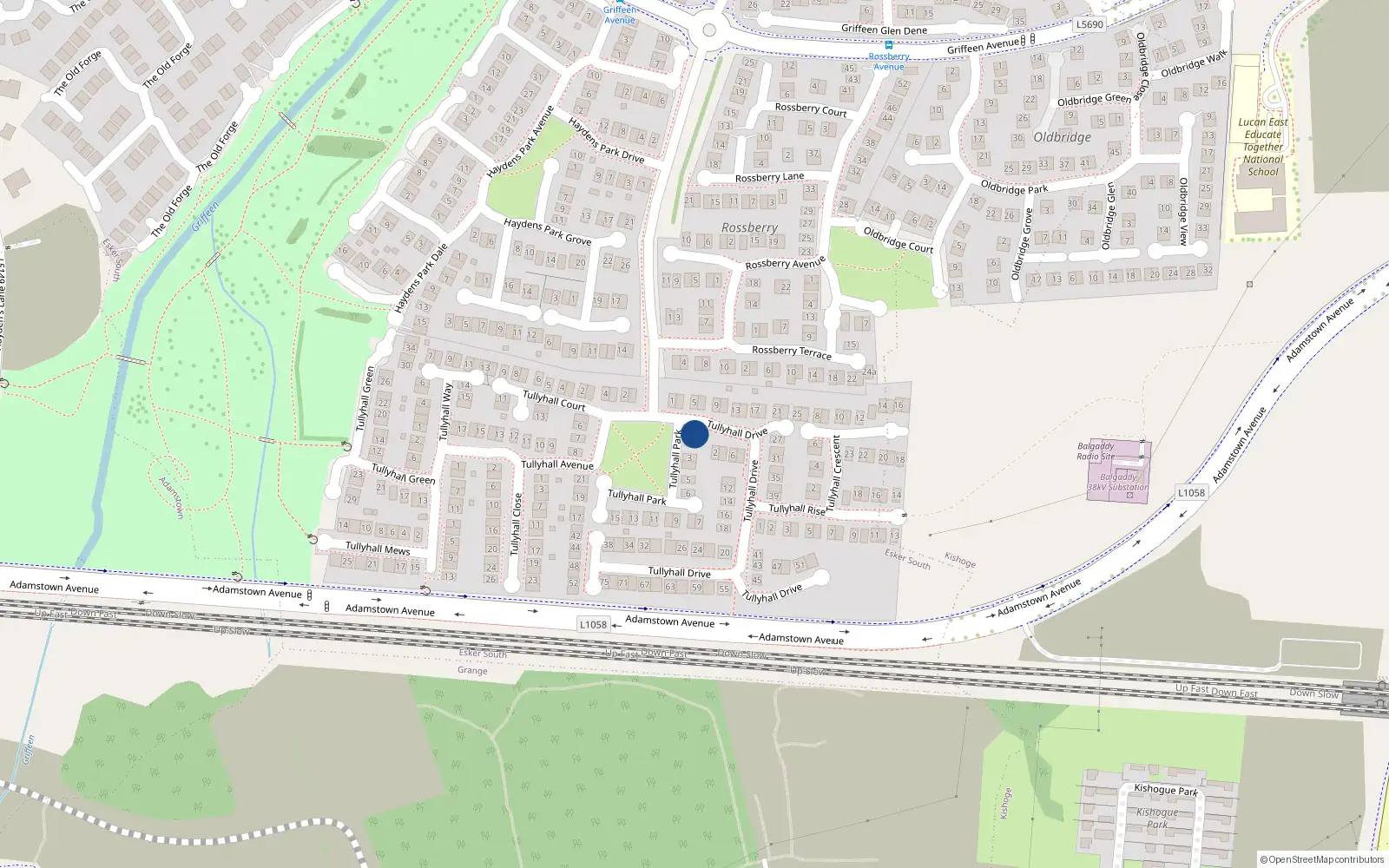Overhead map showing the location of 1 Tullyhall Park, Lucan