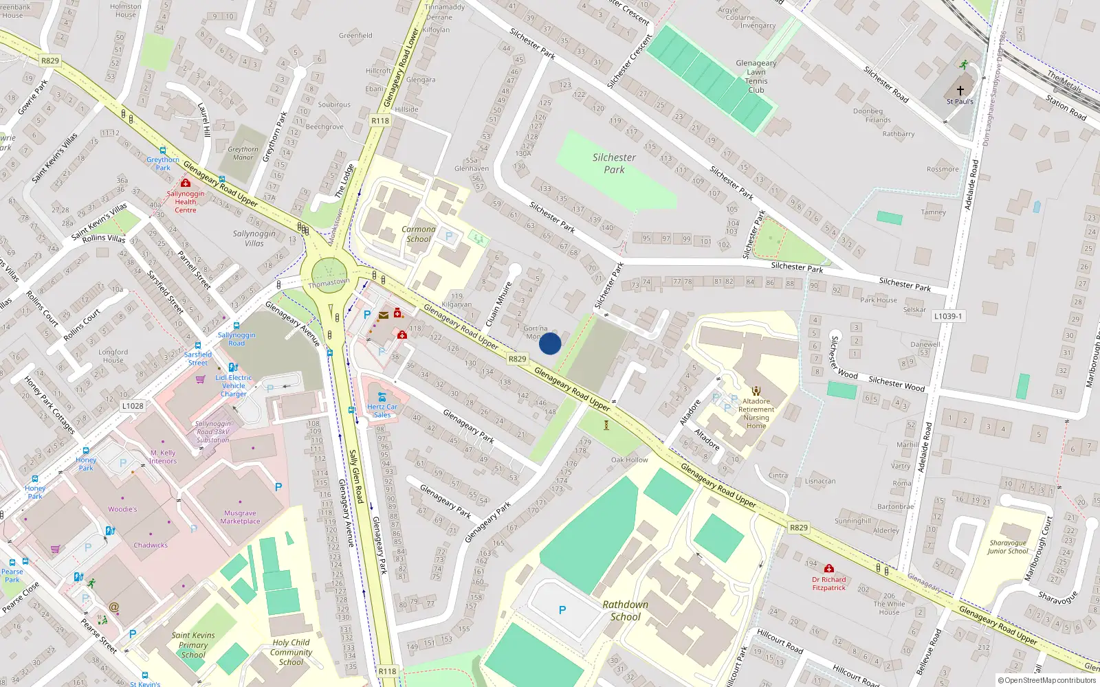 Overhead map showing the location of 1 Glenageary Road Upper, Dublin