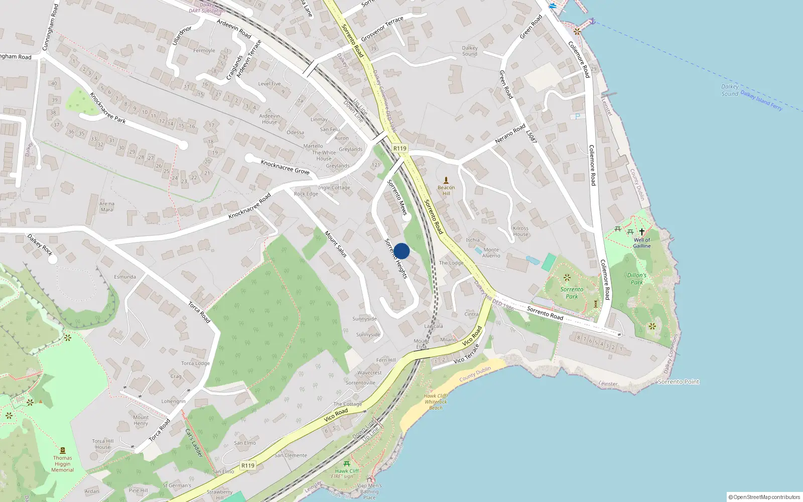 Overhead map showing the location of 1 Vico Rock, Sorrento Road, Dalkey