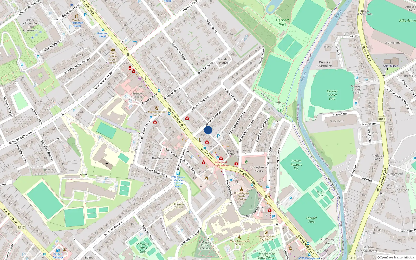 Overhead map showing the location of 1 Victoria Avenue, Dublin 4