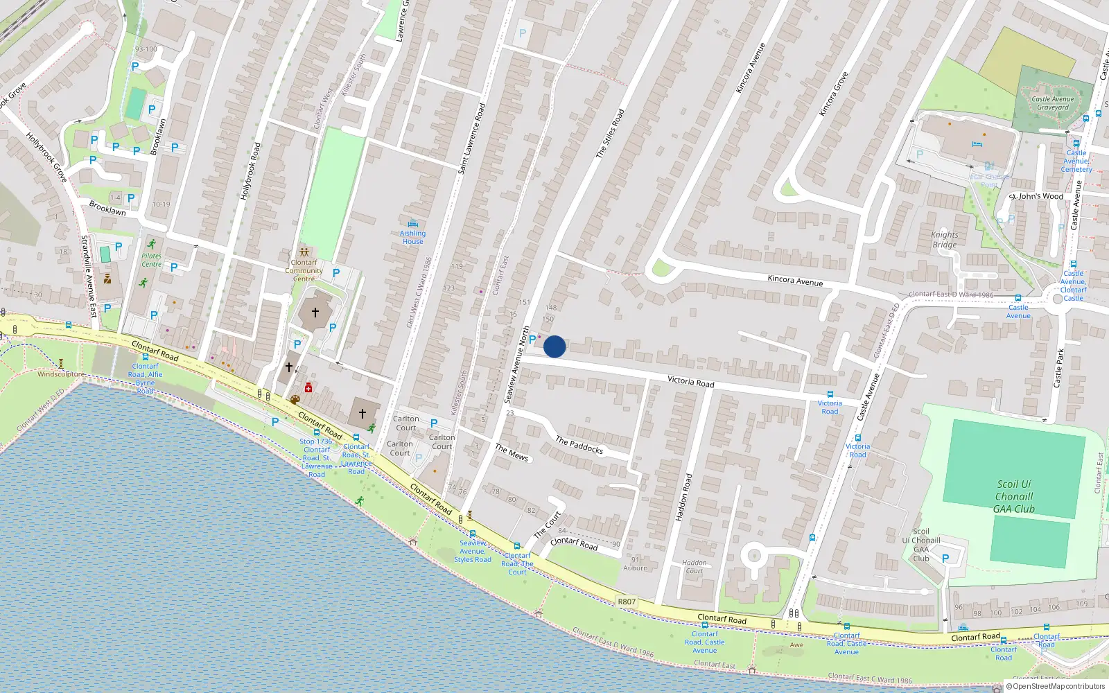 Overhead map showing the location of 1 Victoria Road, Clontarf, Dublin 3