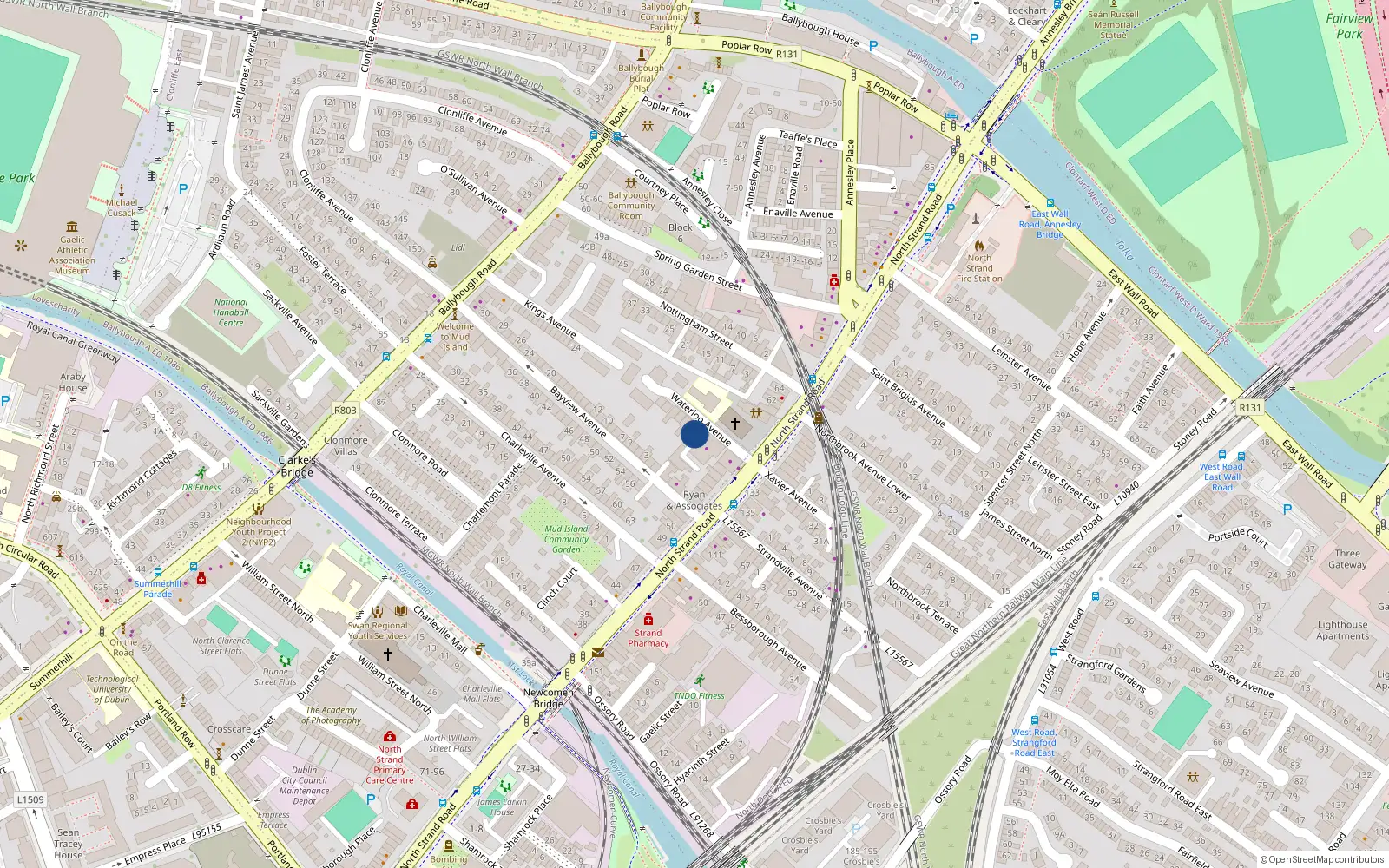 Overhead map showing the location of 1 Waterloo Avenue, Dublin 3