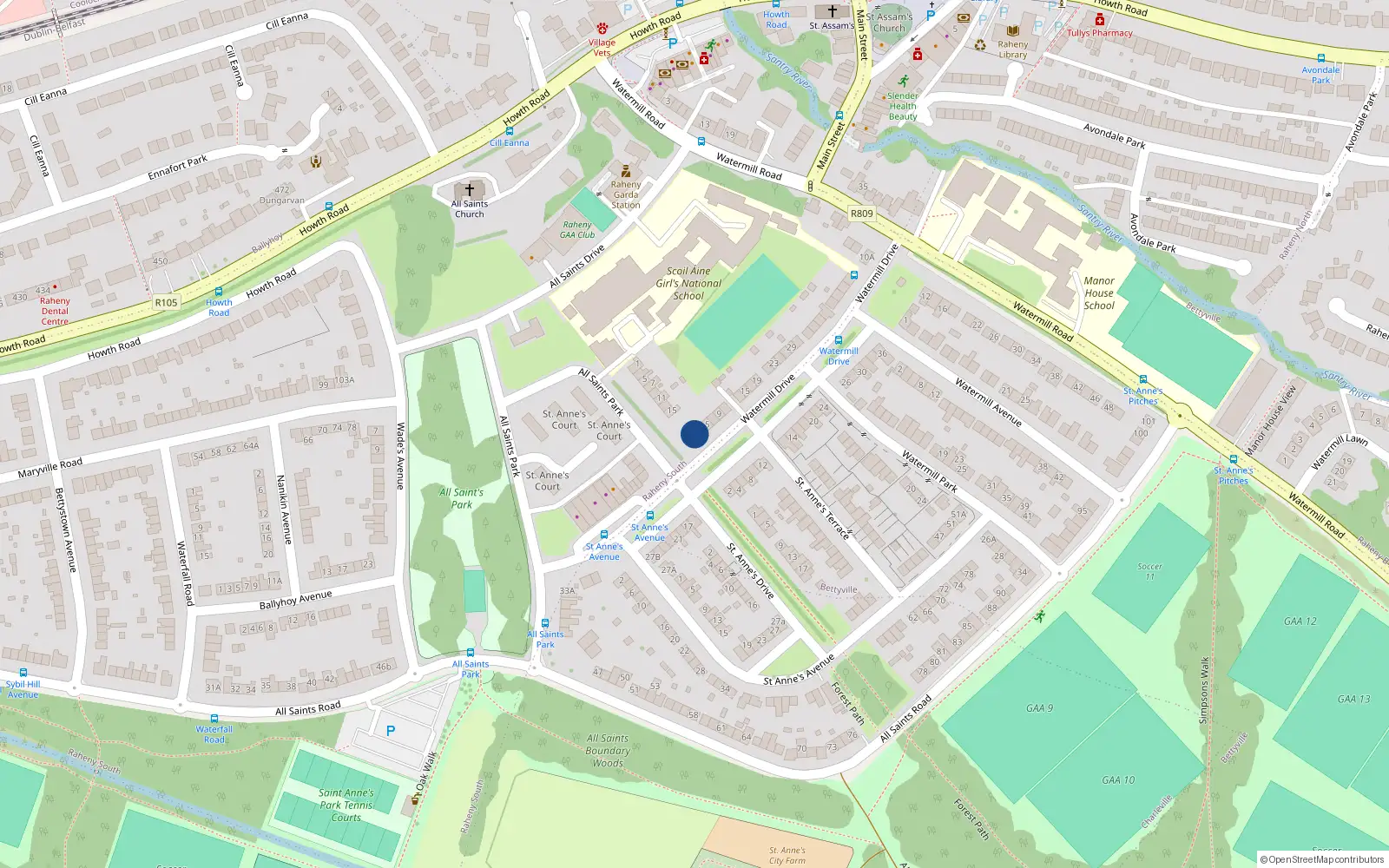 Overhead map showing the location of 1 Watermill Drive, Dublin 5