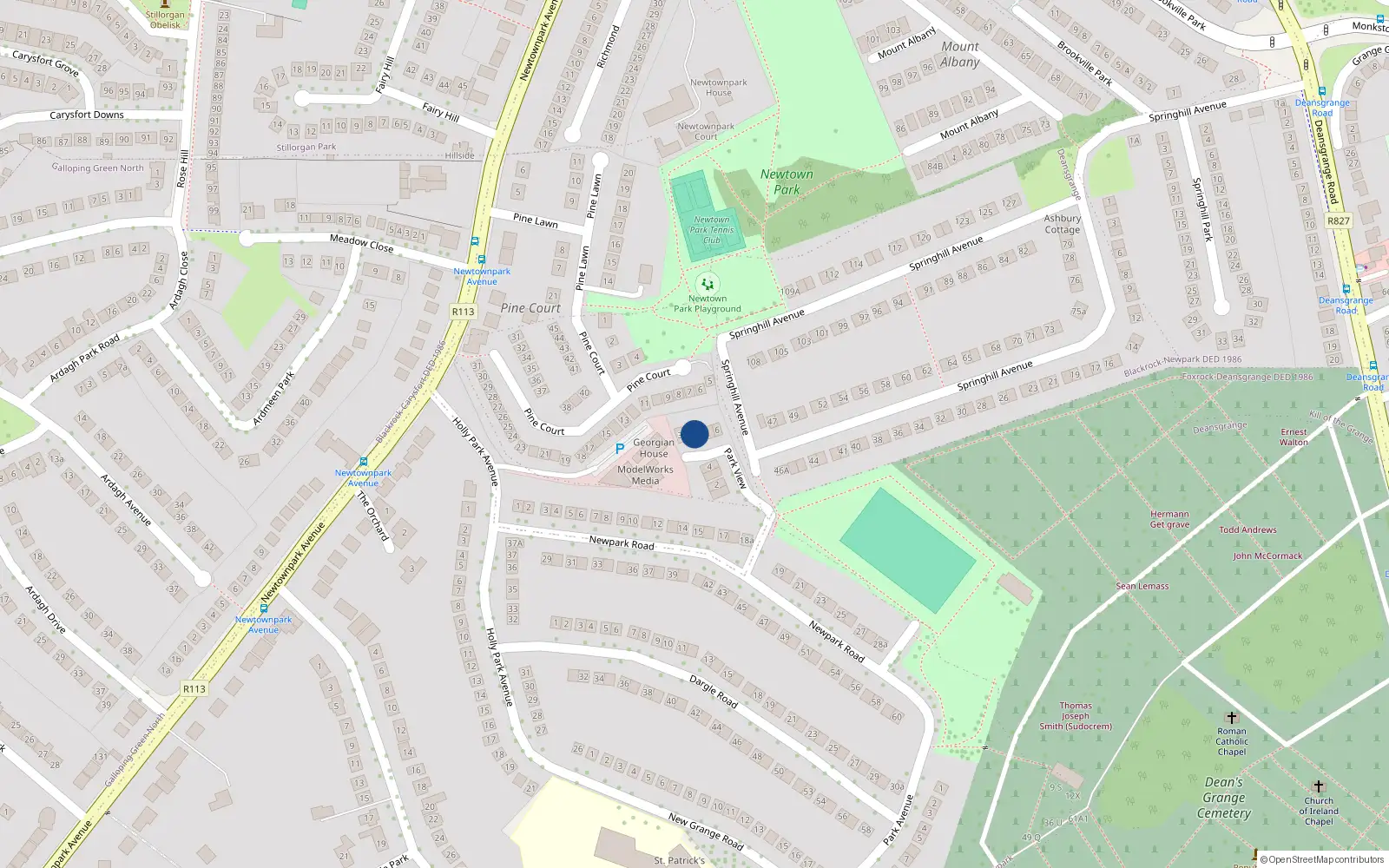 Overhead map showing the location of 1 Weavers Place, Blackrock