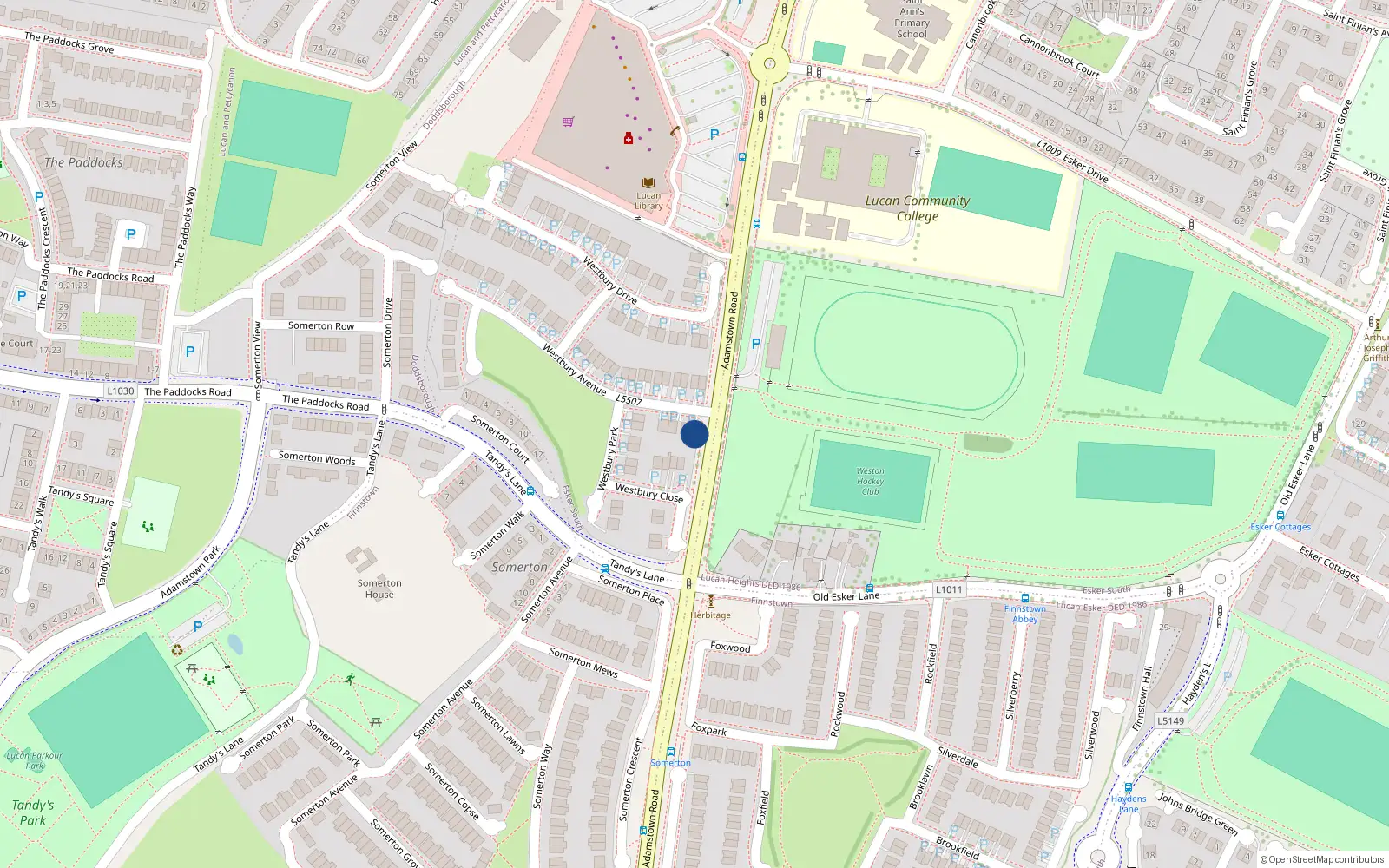 Overhead map showing the location of 1 Westbury Avenue, Lucan