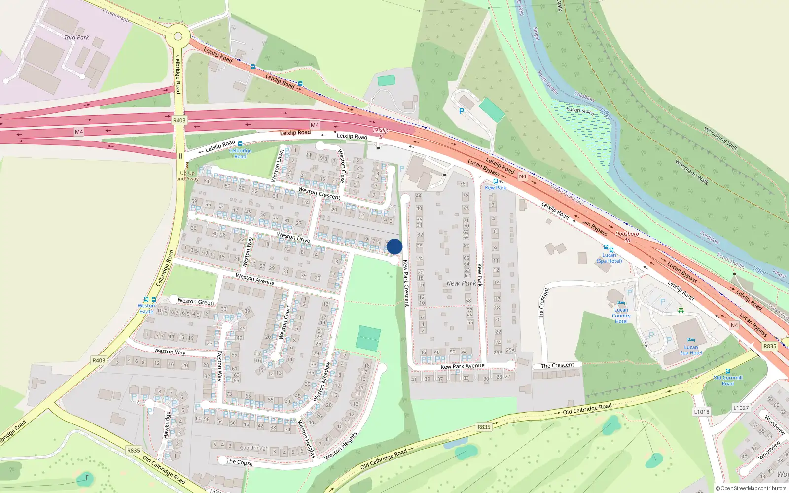 Overhead map showing the location of 1 Weston Drive, Lucan