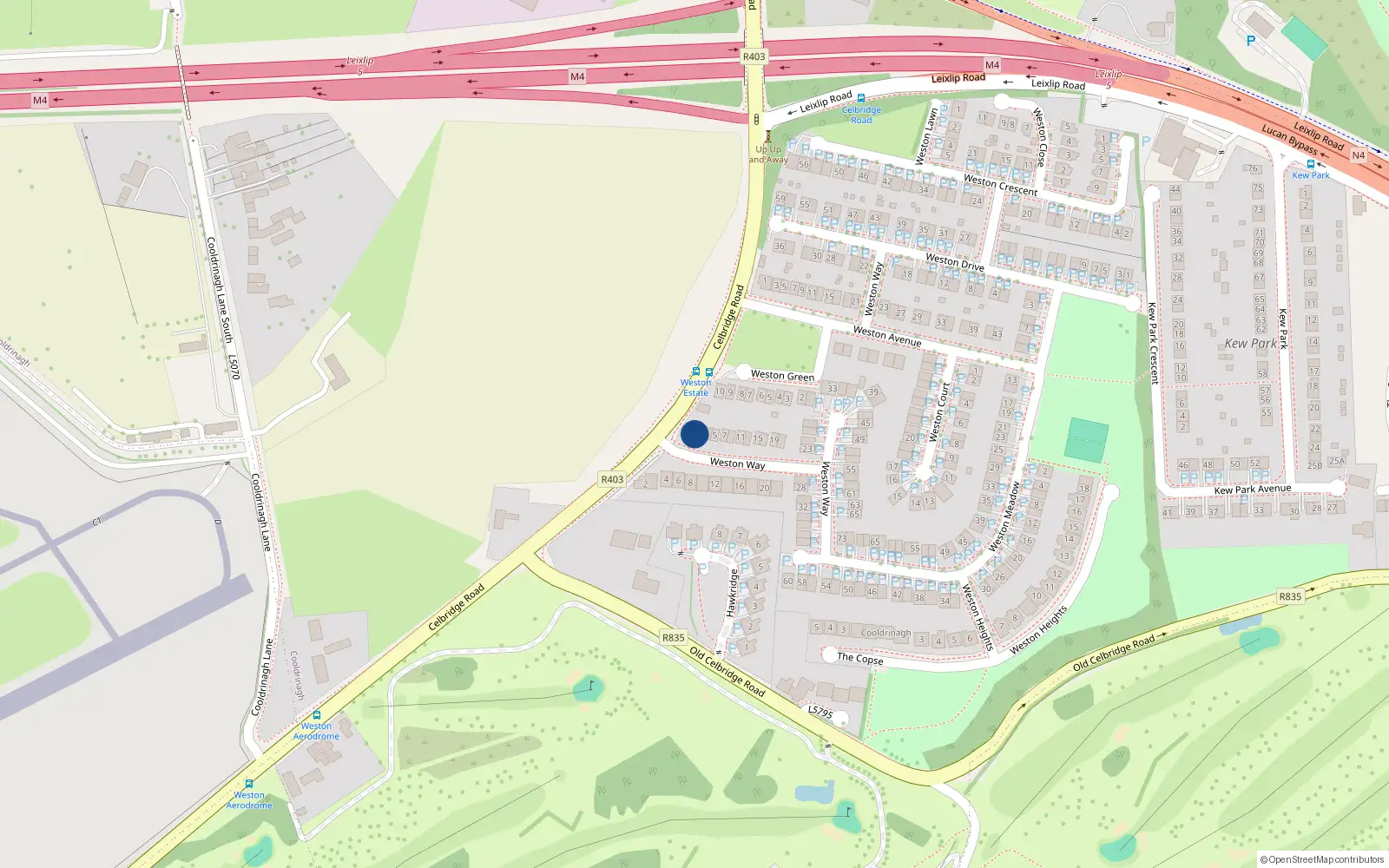 Overhead map showing the location of 1 Weston Way, Lucan