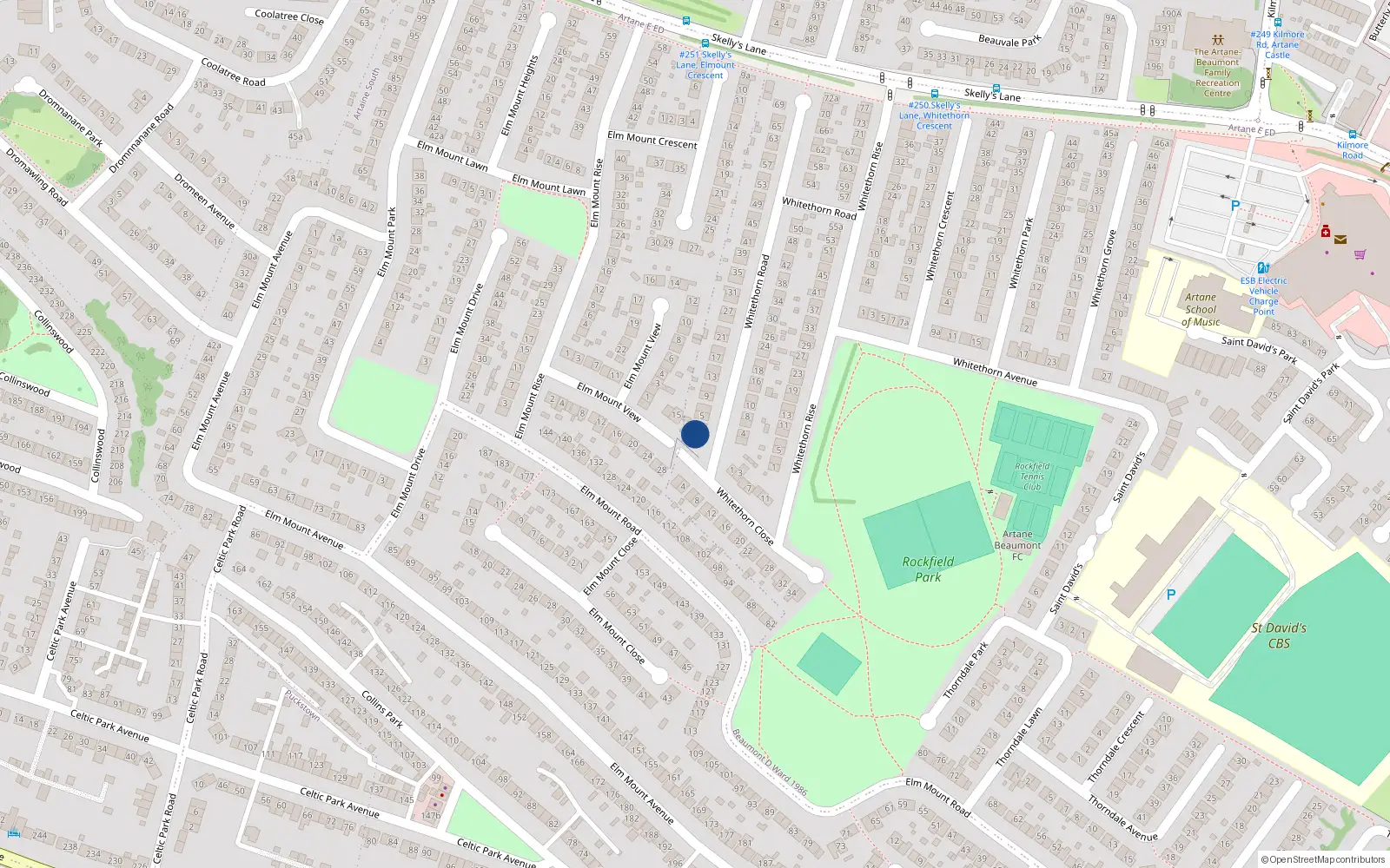 Overhead map showing the location of 1 Whitethorn Road, Artane, Dublin 5