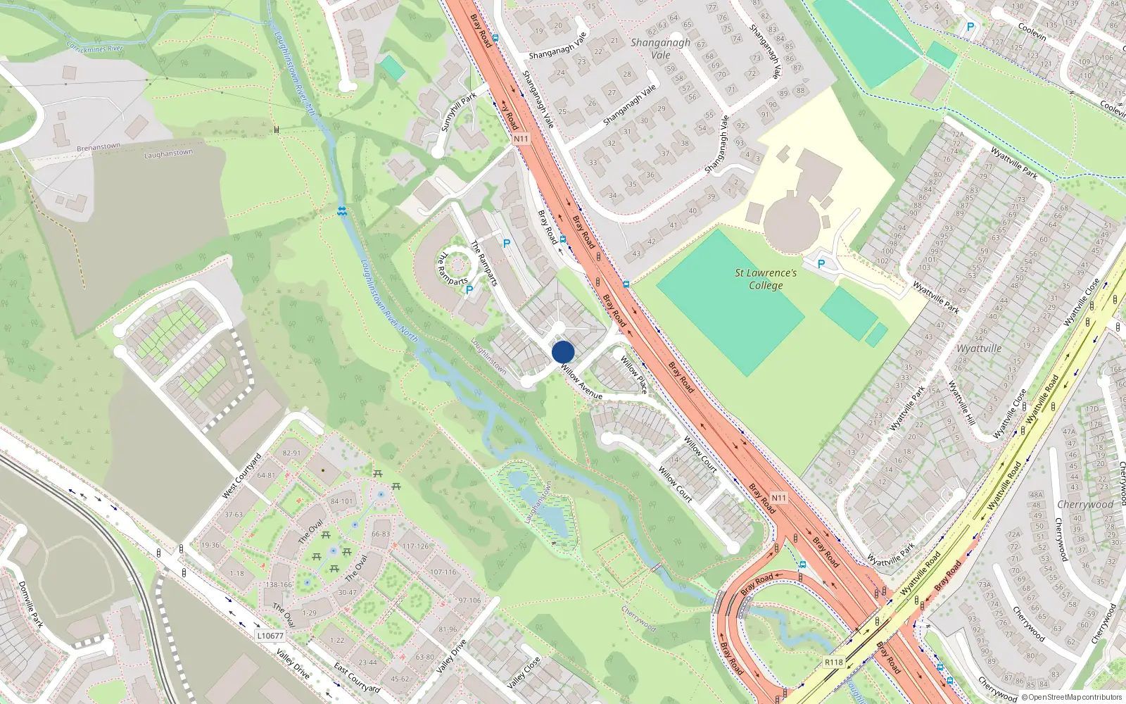 Overhead map showing the location of 1 Willow Park, Dublin 18