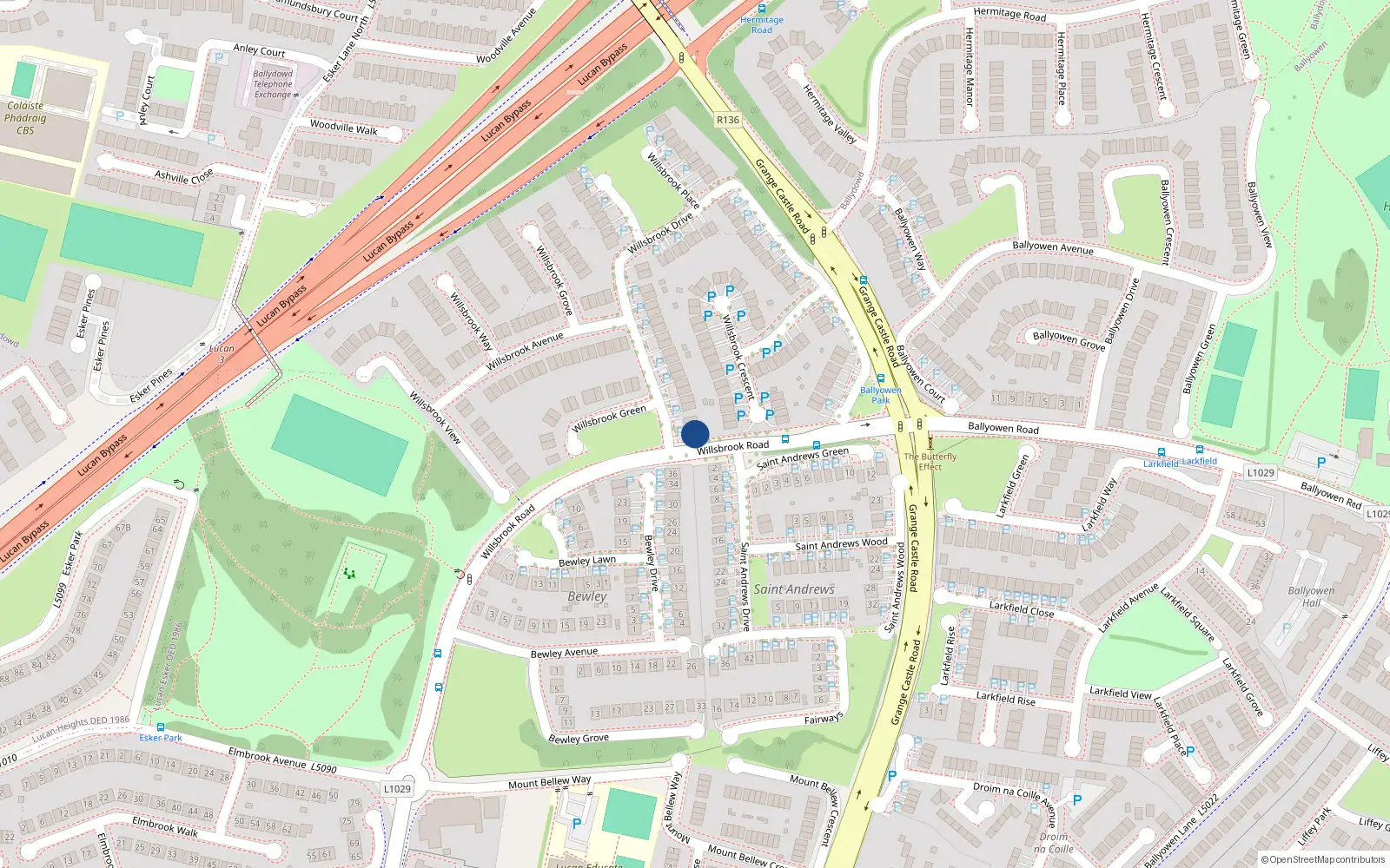Overhead map showing the location of 1 Willsbrook Drive, Lucan