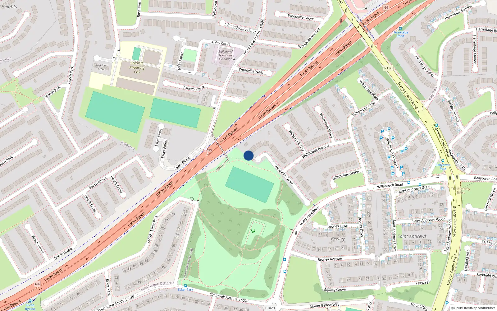 Overhead map showing the location of 1 Willsbrook View, Lucan