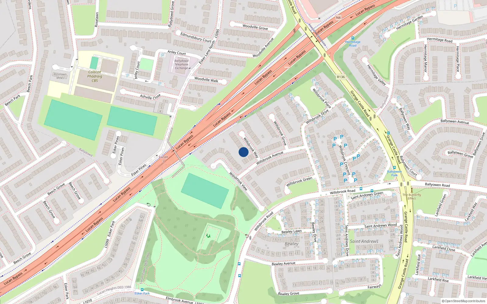 Overhead map showing the location of 1 Willsbrook Way, Lucan, Co Dublin