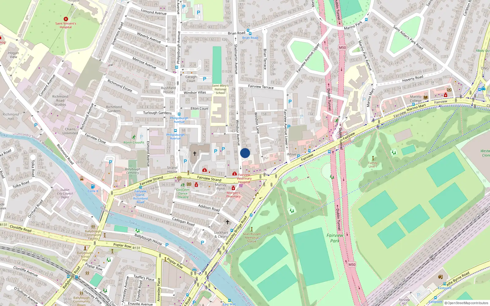 Overhead map showing the location of 1 Windsor Avenue, Dublin 3